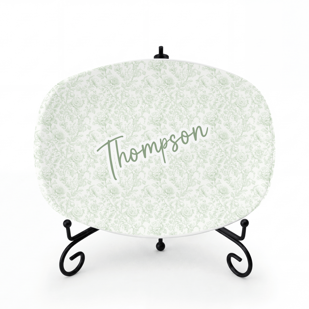 Personalized Sage Green Chinoiserie Platter Platter + Gift Box by Lil Plate Shop