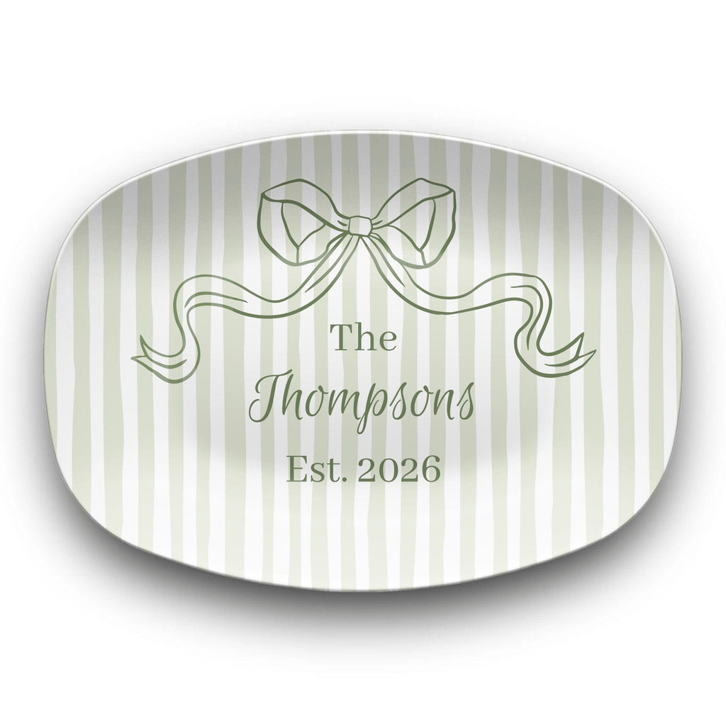 Personalized Sage Green Striped Platter by Lil Plate Shop