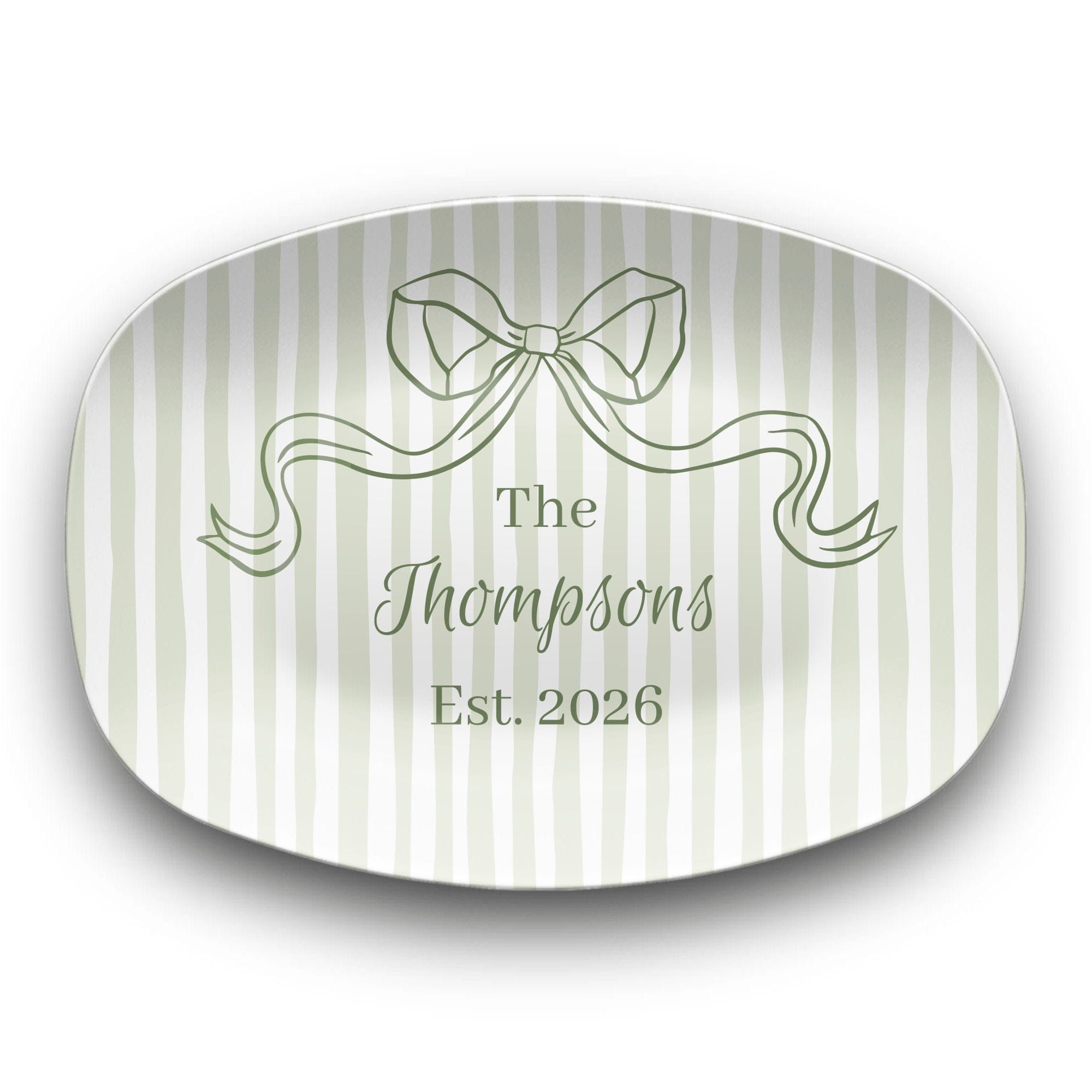 Personalized Sage Green Striped Platter by Lil Plate Shop