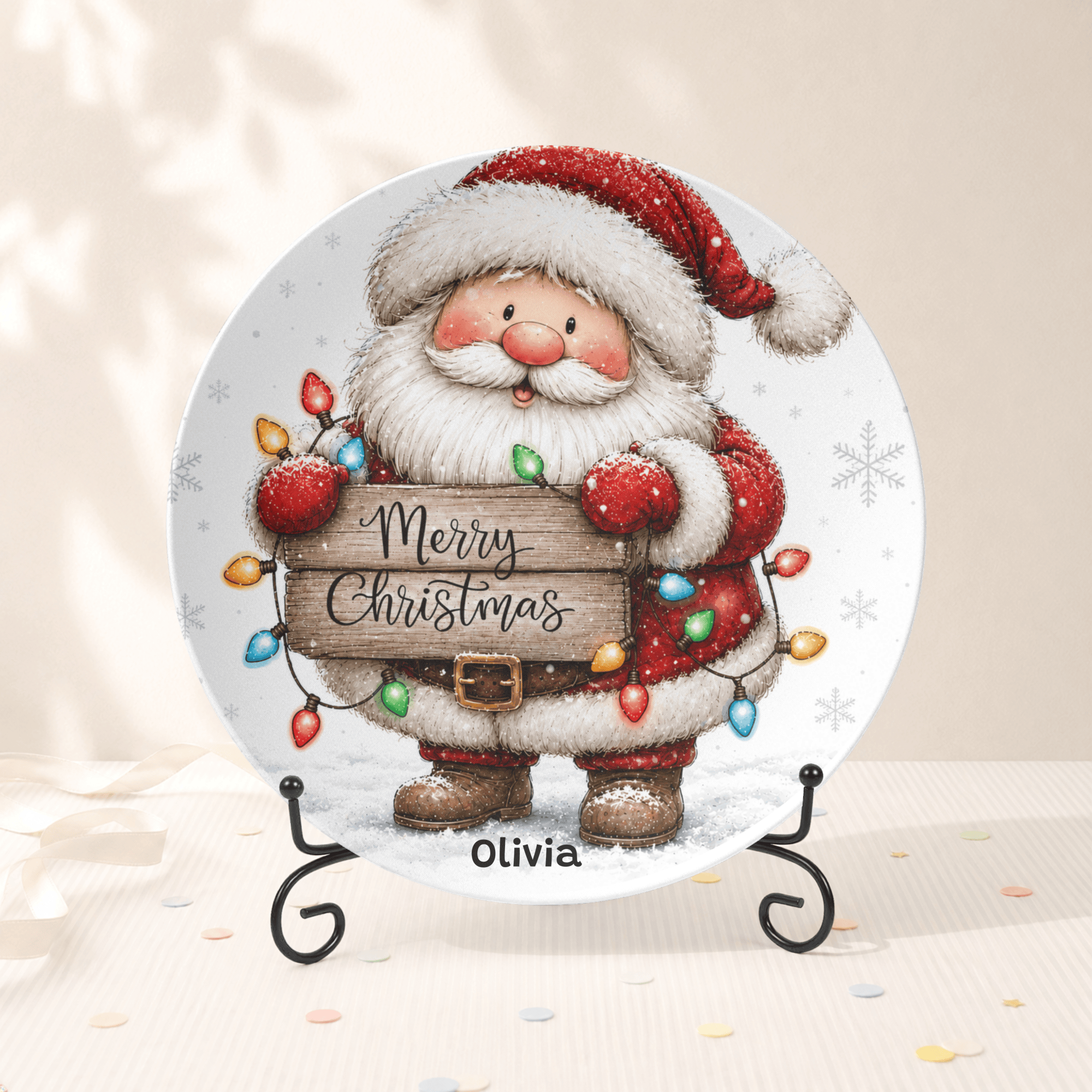 Personalized Santa Merry Christmas Plate Plate With Stand by Lil Plate Shop