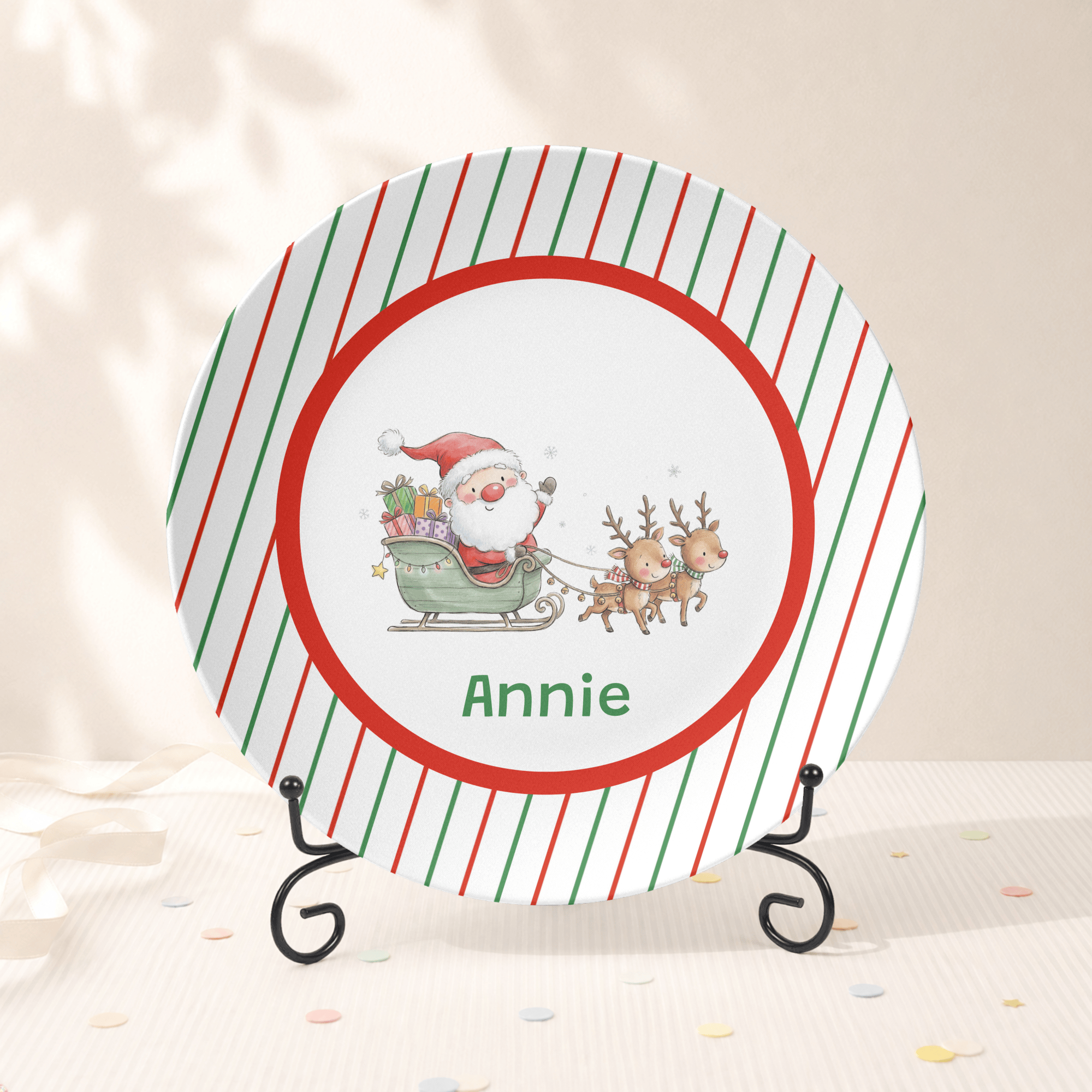 Personalized Santa Reindeer Plate Plate With Stand by Lil Plate Shop