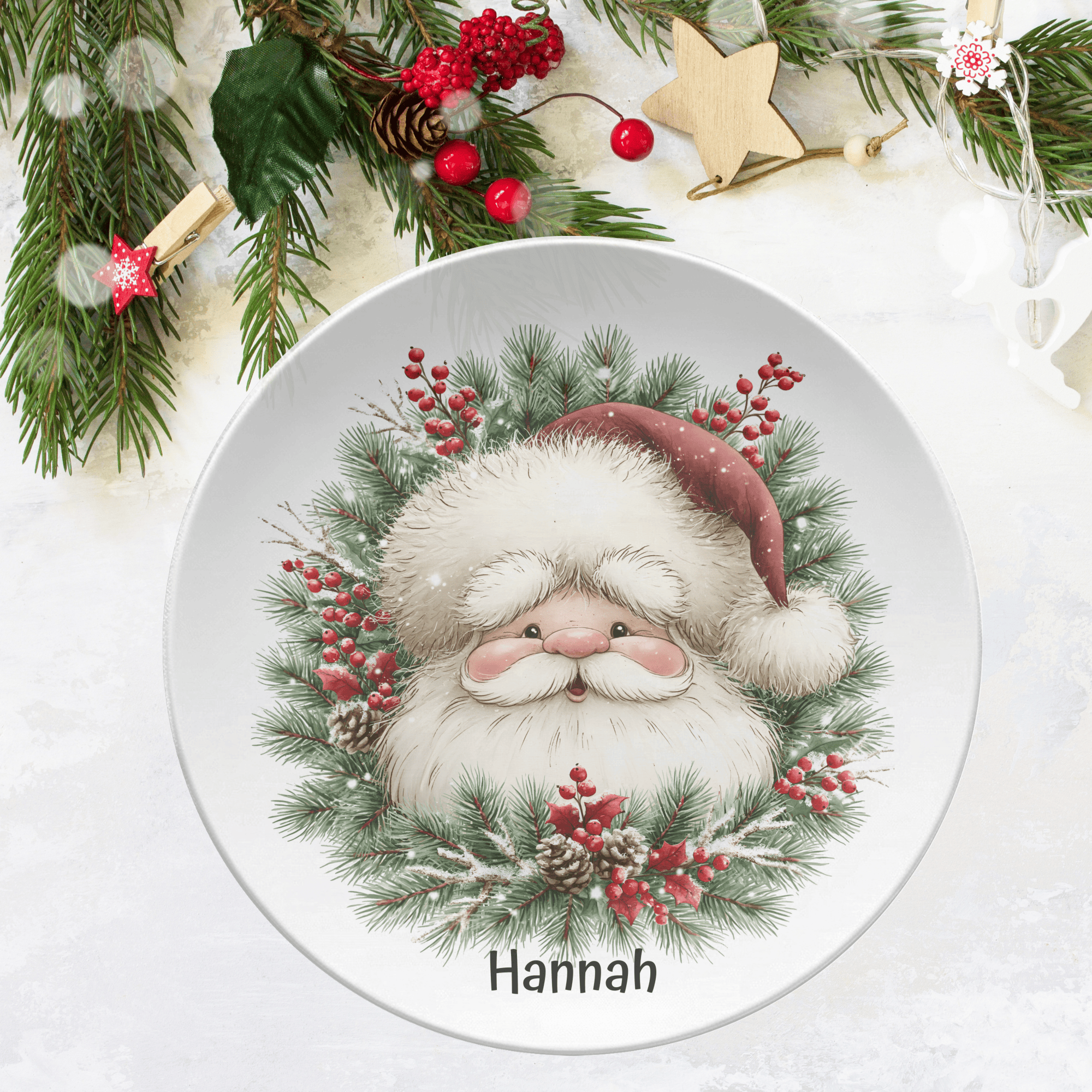 Personalized Santa Wreath Plate by Lil Plate Shop
