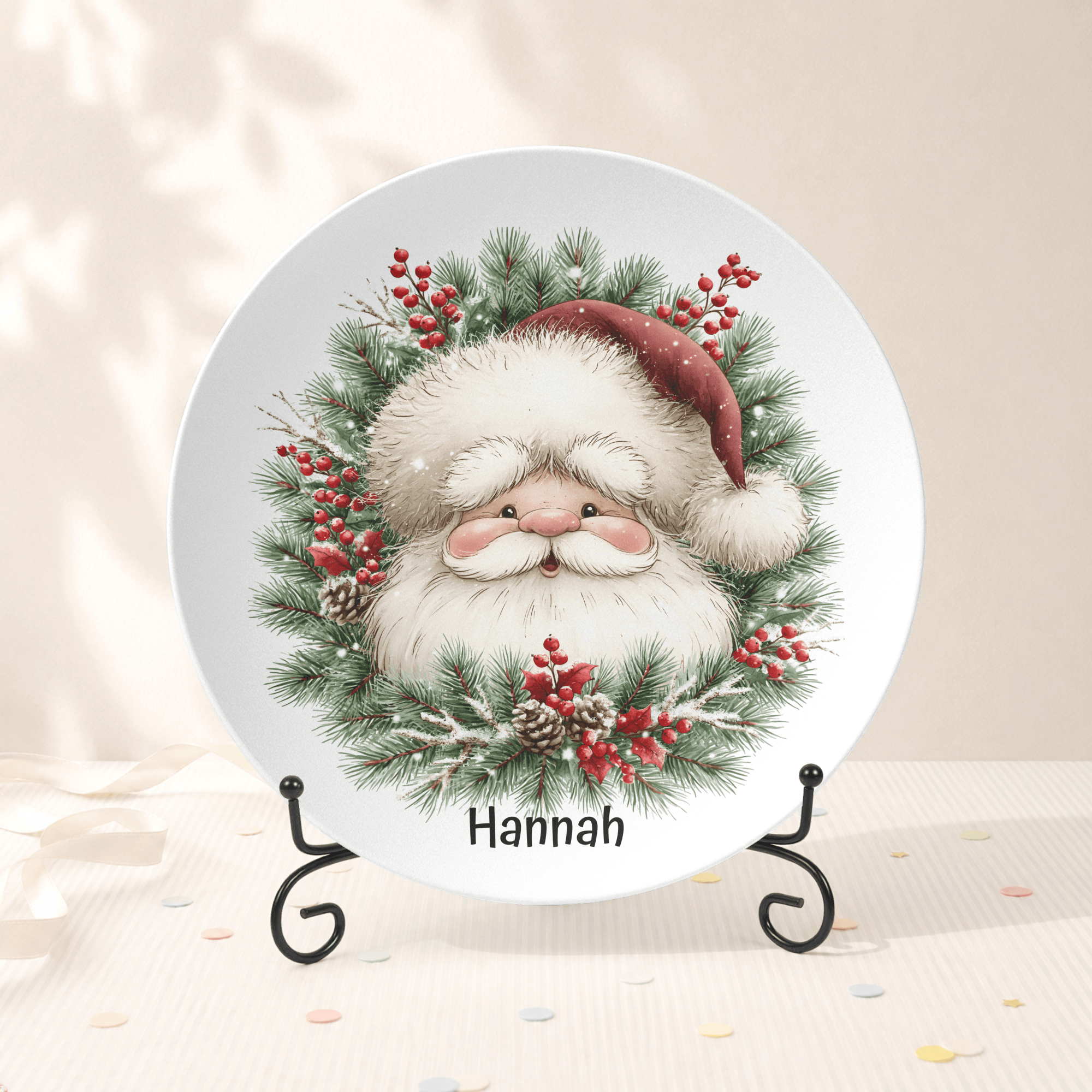 Personalized Santa Wreath Plate Plate With Stand by Lil Plate Shop