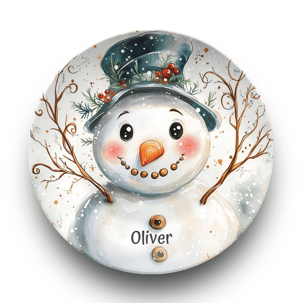 Personalized Snowman Holiday Plate Plate by Lil Plate Shop