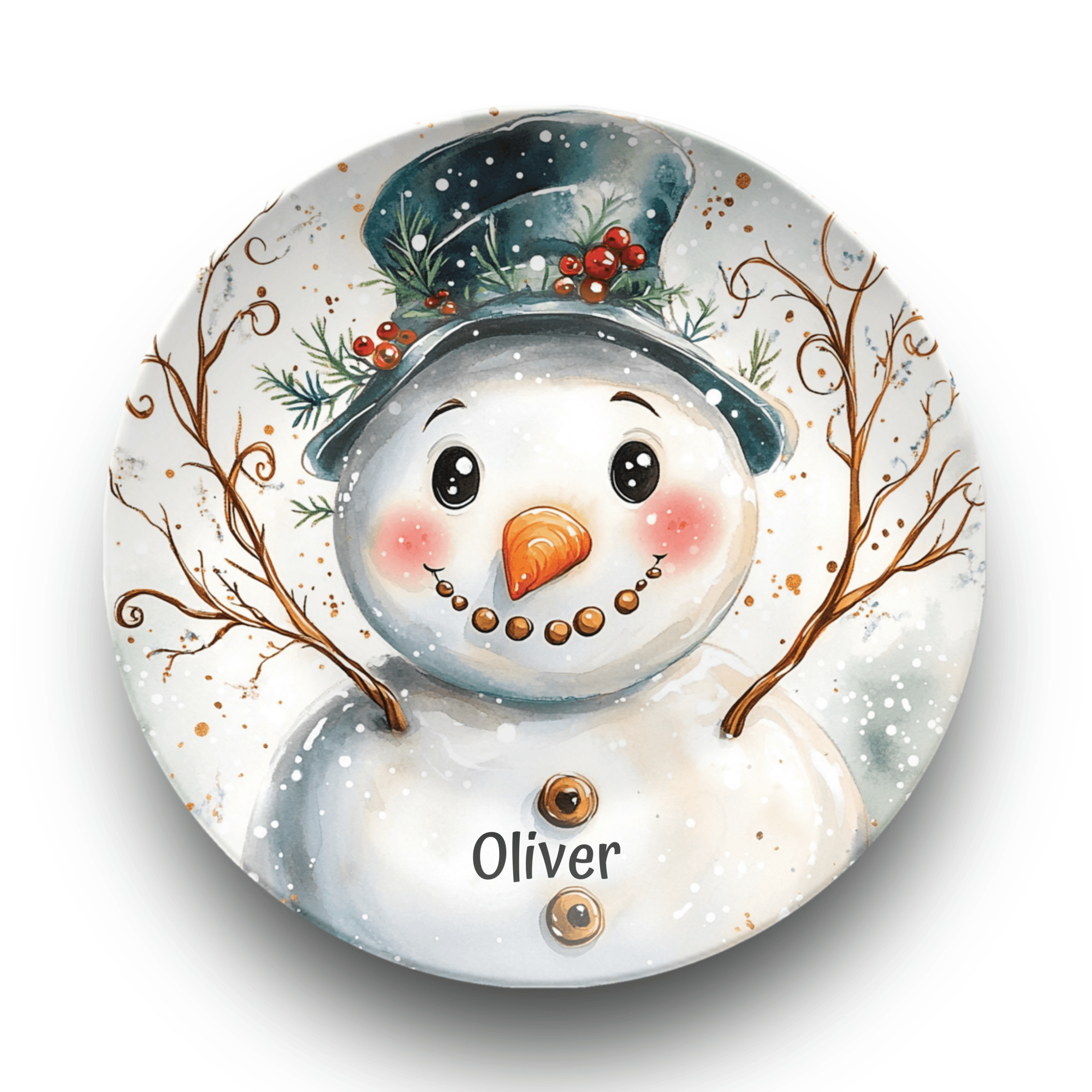 Personalized Snowman Holiday Plate Plate by Lil Plate Shop