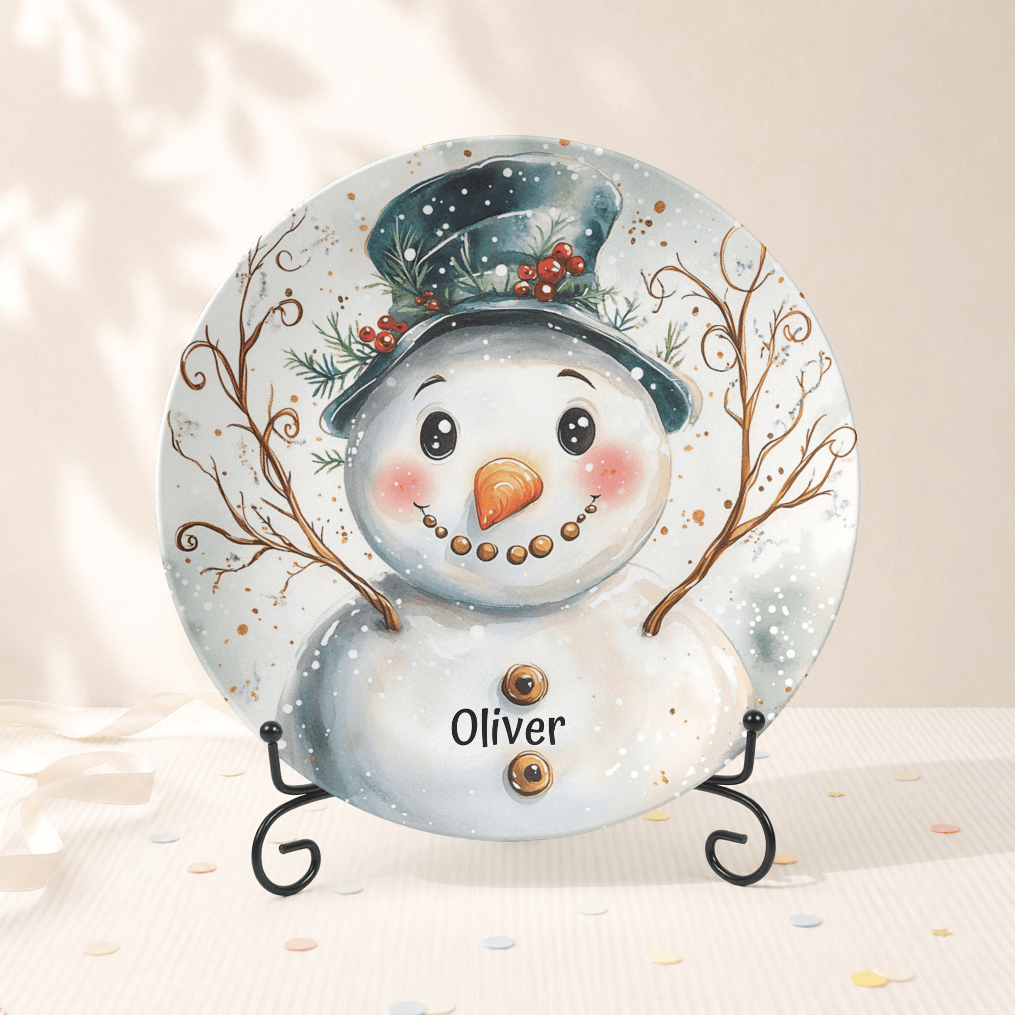 Personalized Snowman Holiday Plate Plate With Stand by Lil Plate Shop