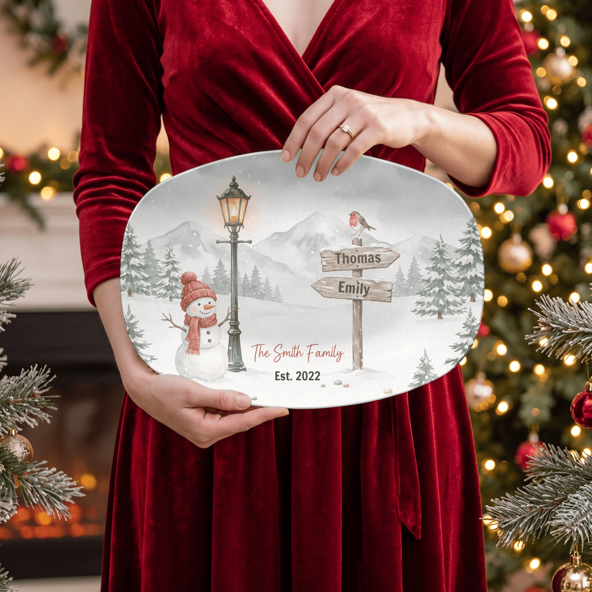 Personalized Snowy Christmas Family Platter by Lil Plate Shop