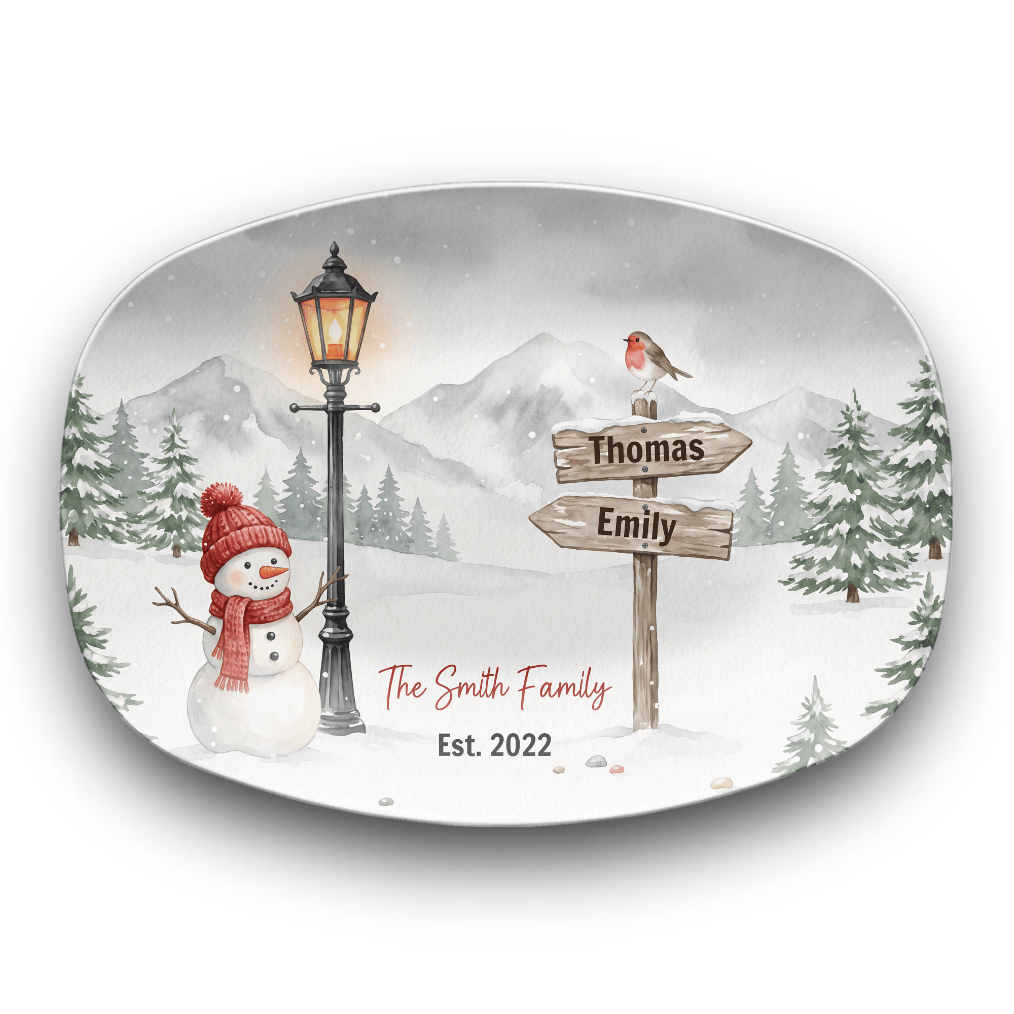 Personalized Snowy Christmas Family Platter Platter / 2 Names by Lil Plate Shop