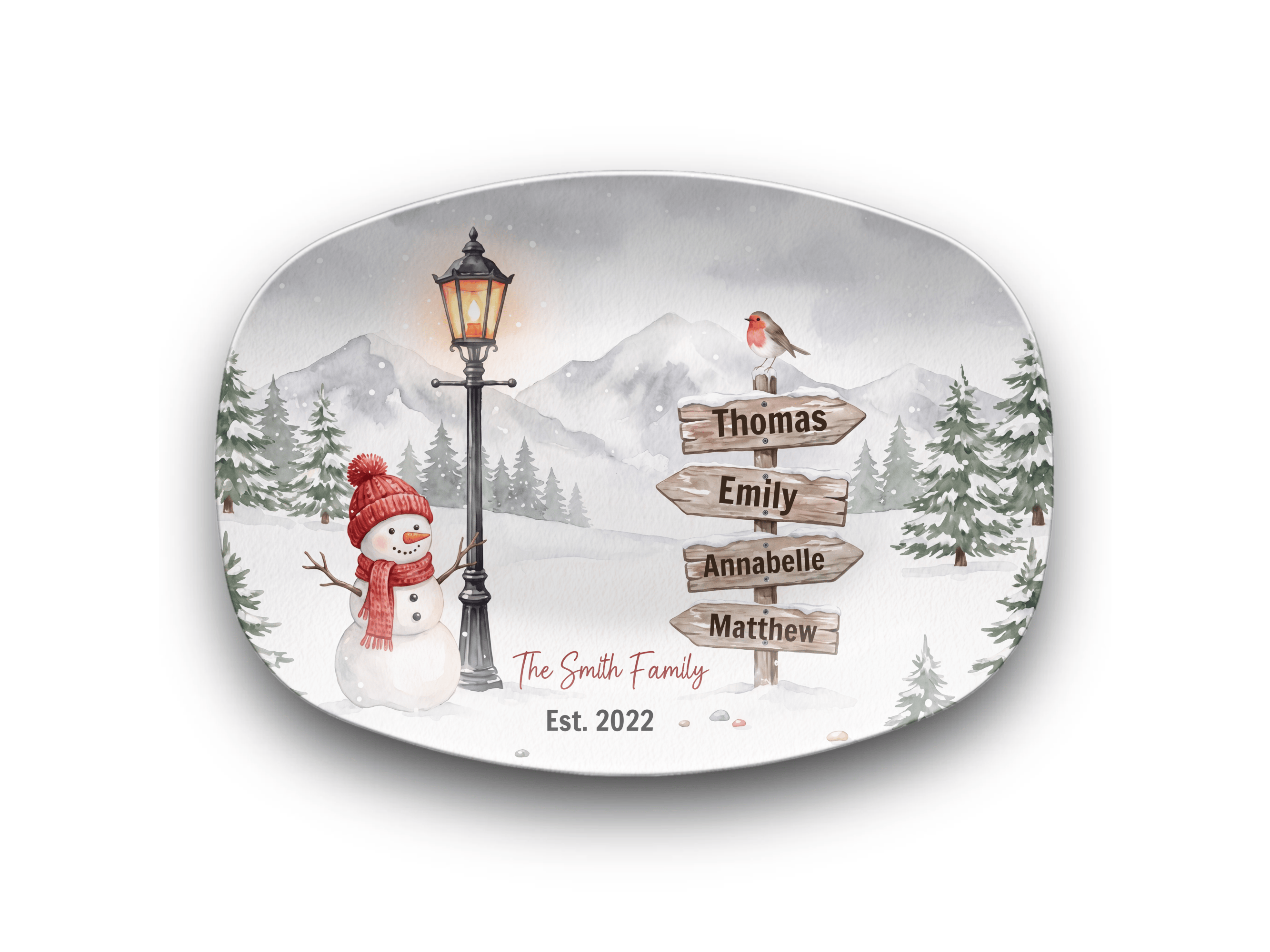 Personalized Snowy Christmas Family Platter Platter / 4 Names by Lil Plate Shop