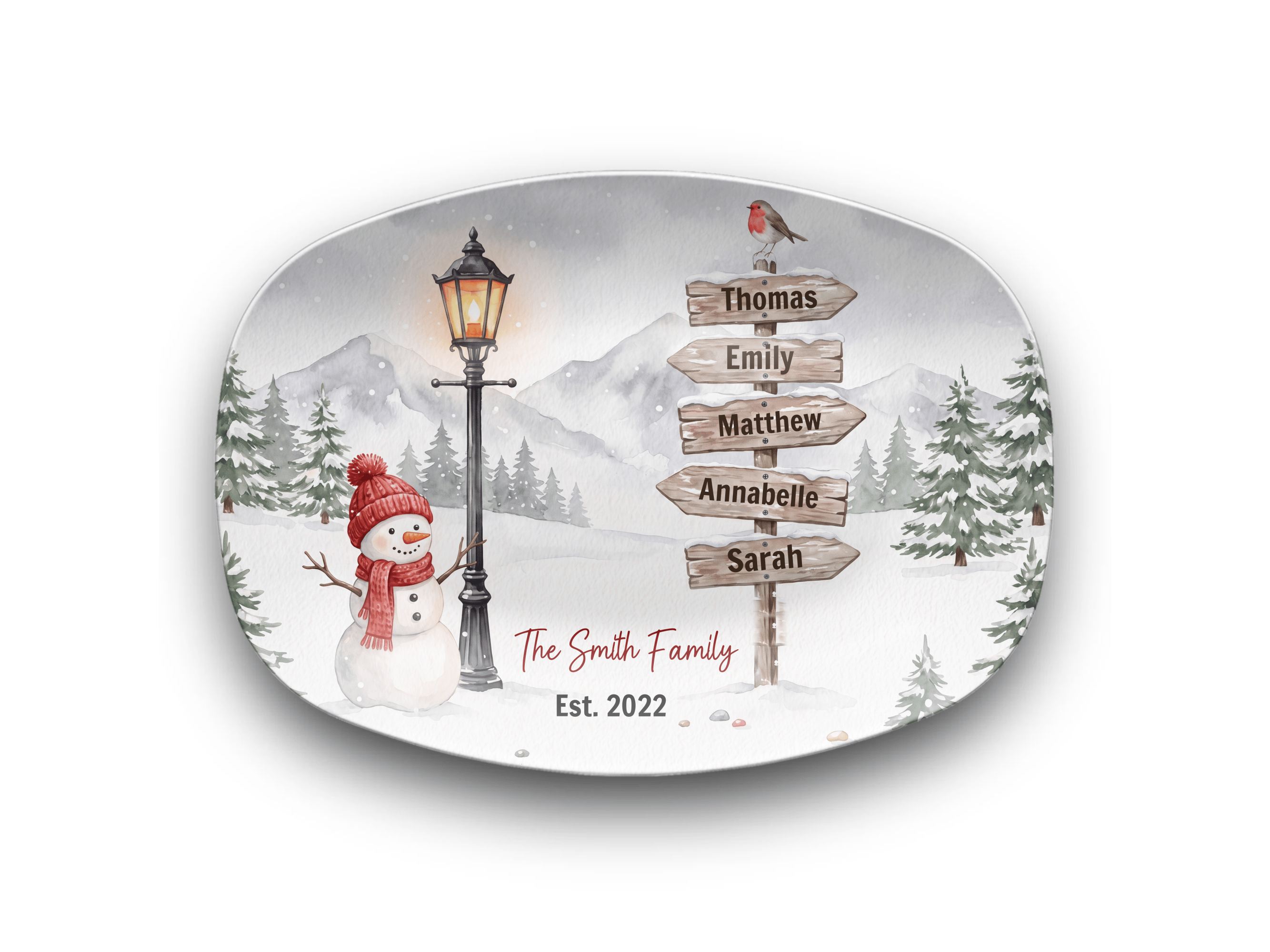 Personalized Snowy Christmas Family Platter Platter / 5 Names by Lil Plate Shop