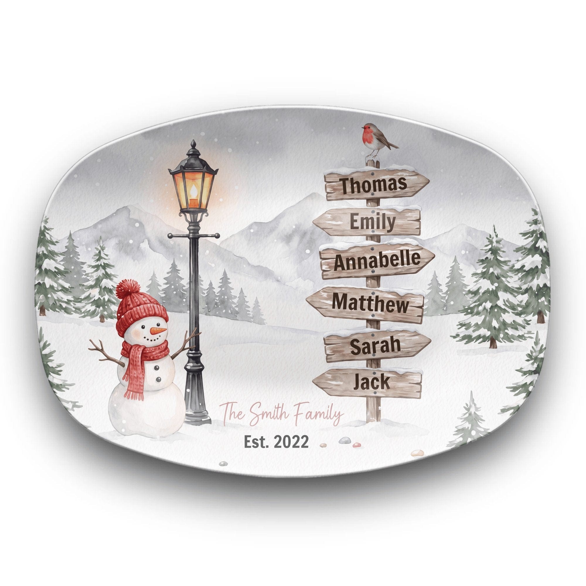 Personalized Snowy Christmas Family Platter Platter / 6 Names by Lil Plate Shop