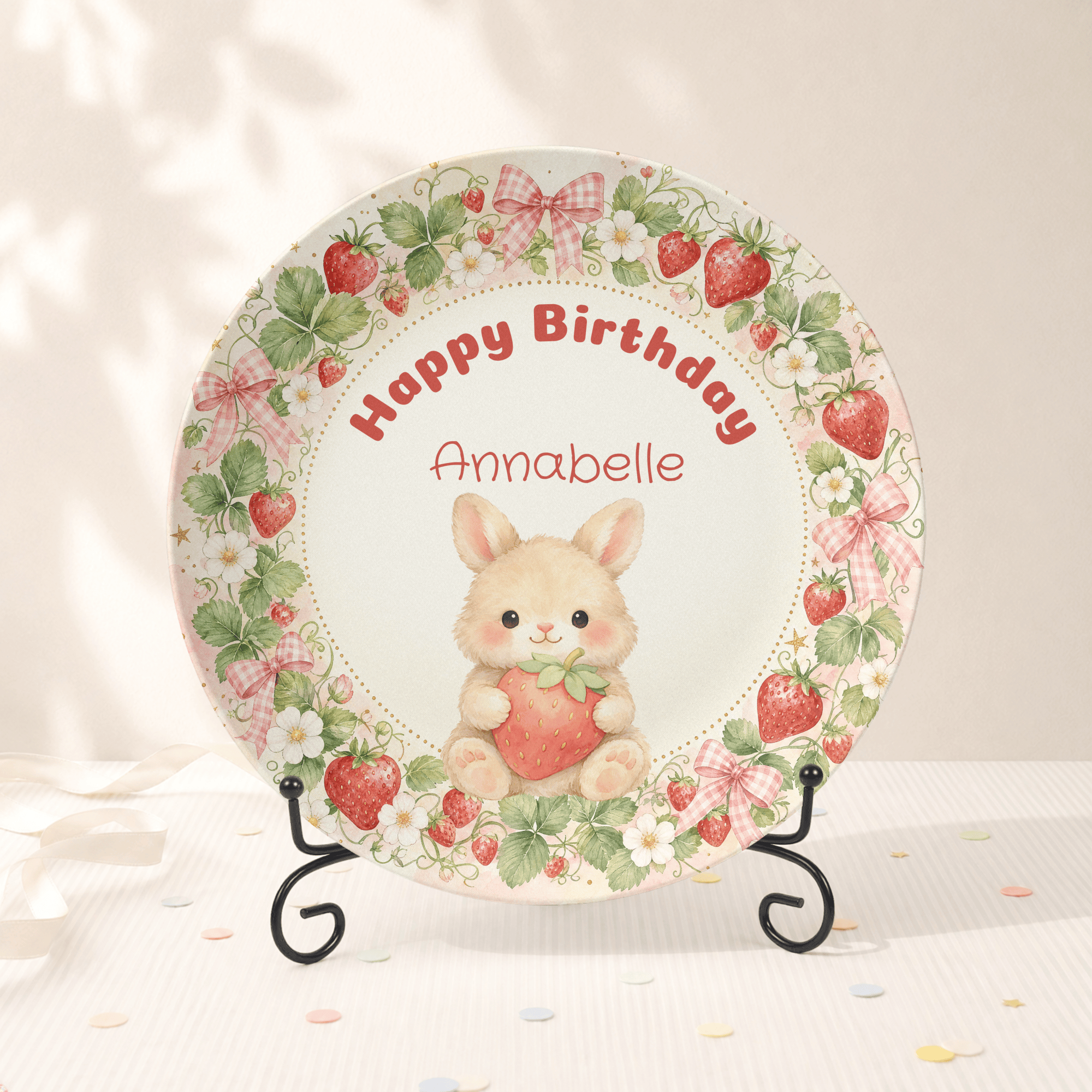 Personalized Strawberry Birthday Plate Plate With Stand by Lil Plate Shop