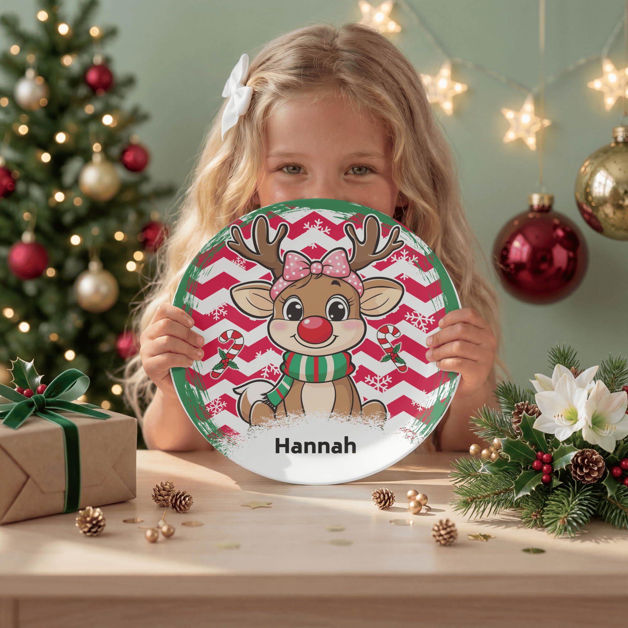 Personalized Sweet Girl Reindeer Plate by Lil Plate Shop