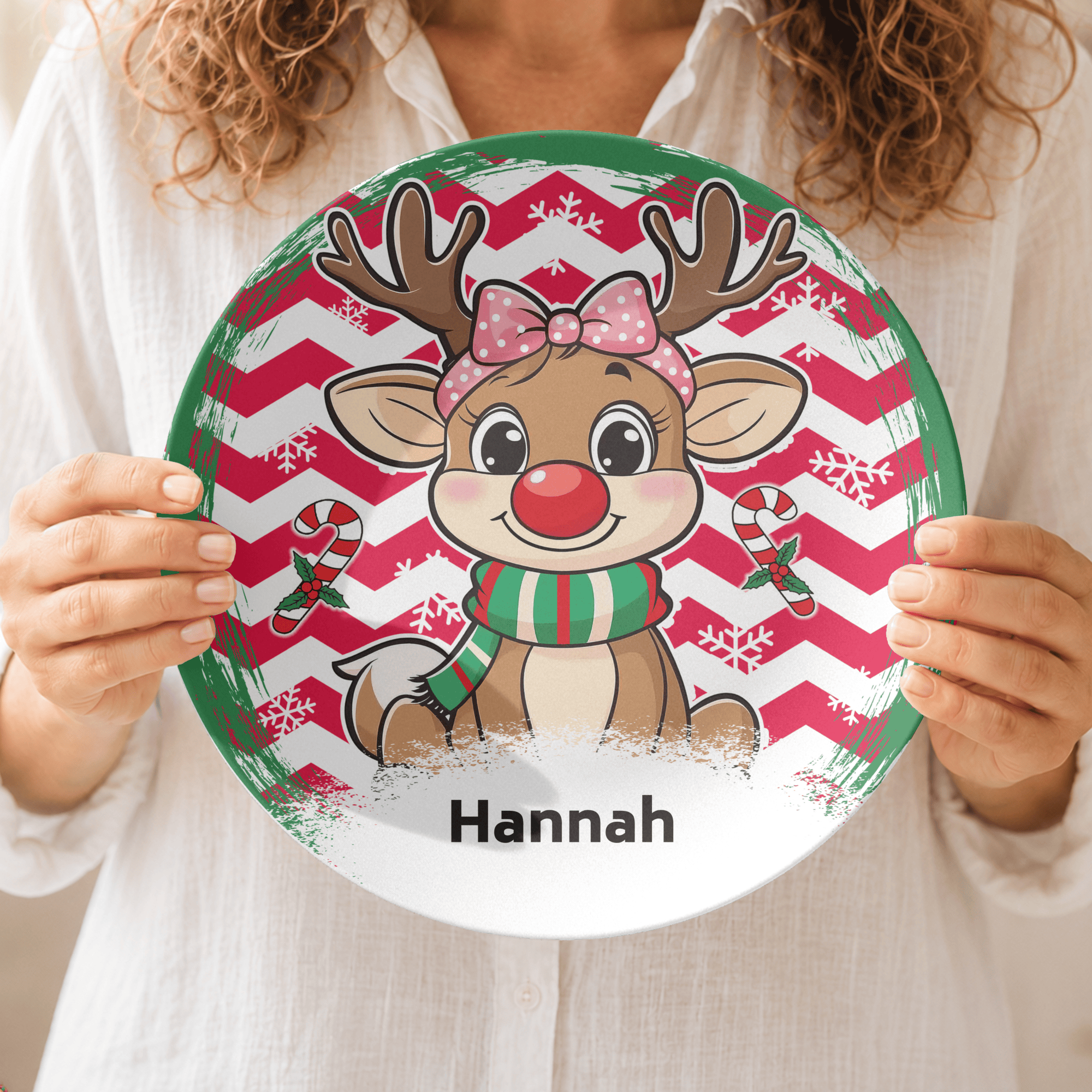 Personalized Sweet Girl Reindeer Plate by Lil Plate Shop
