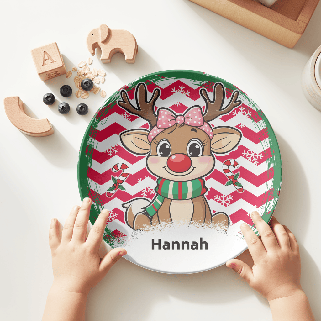 Personalized Sweet Girl Reindeer Plate by Lil Plate Shop