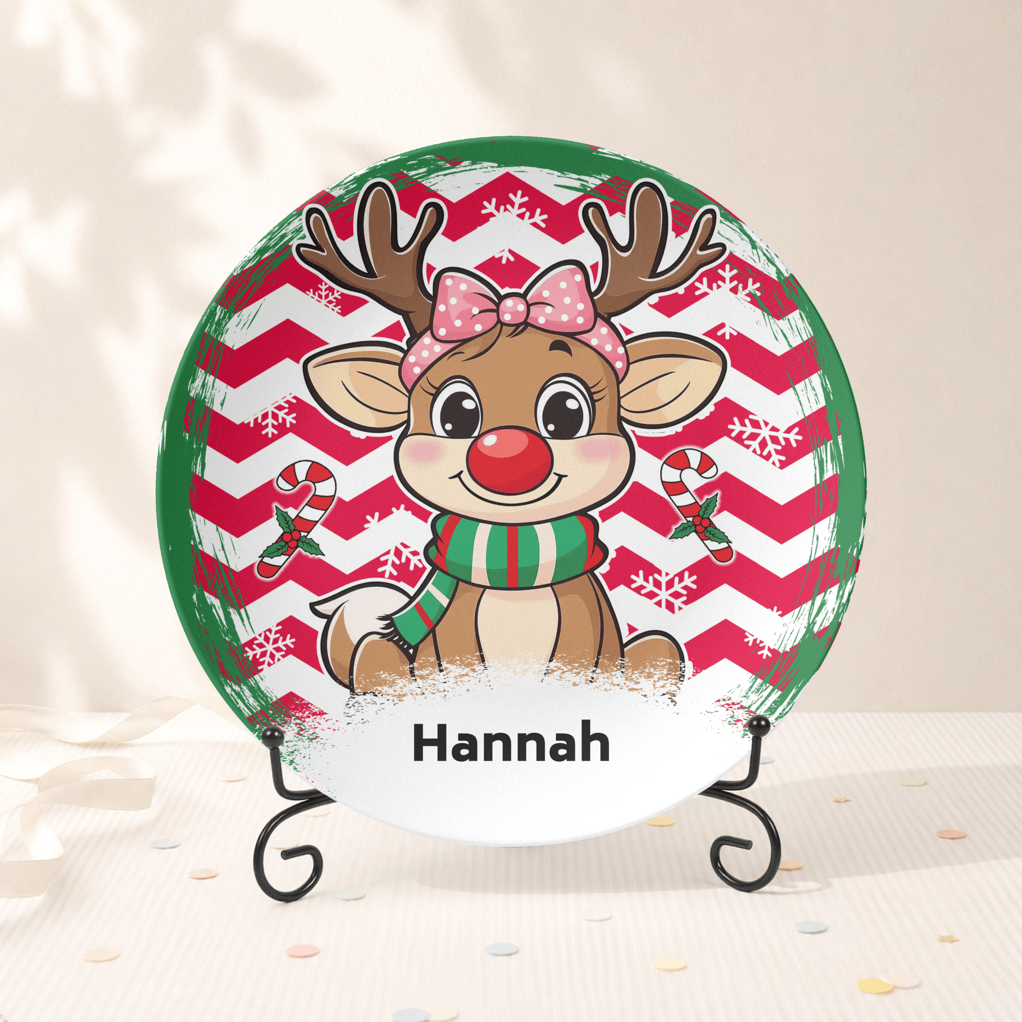 Personalized Sweet Girl Reindeer Plate Plate With Stand by Lil Plate Shop