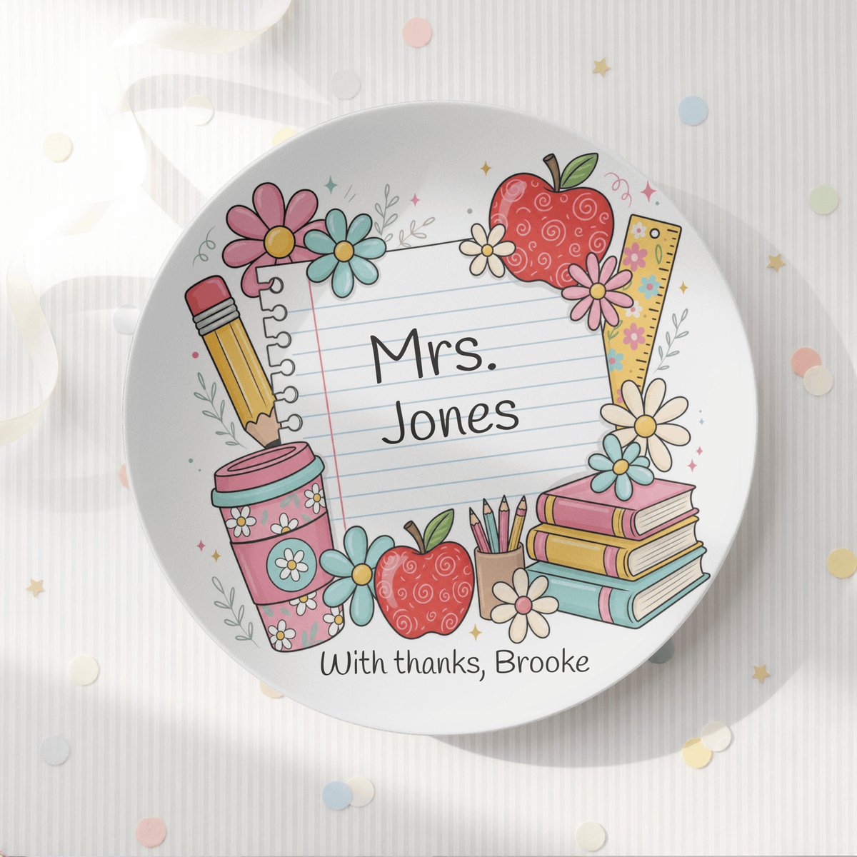 Personalized Teacher Appreciation Plate — Doodle Books & Apples by Lil Plate Shop