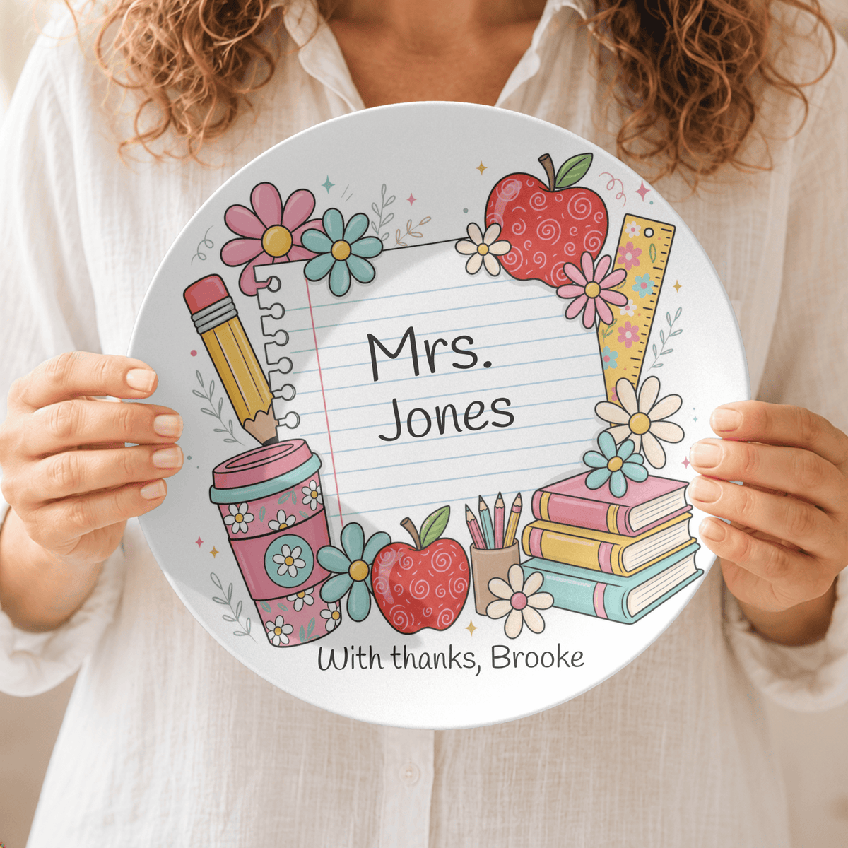 Personalized Teacher Appreciation Plate — Doodle Books & Apples by Lil Plate Shop