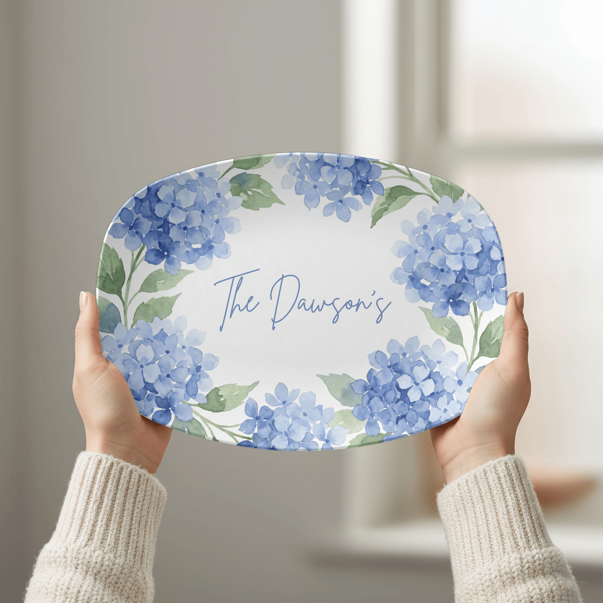 Personalized Watercolor Hydrangea Platter by Lil Plate Shop