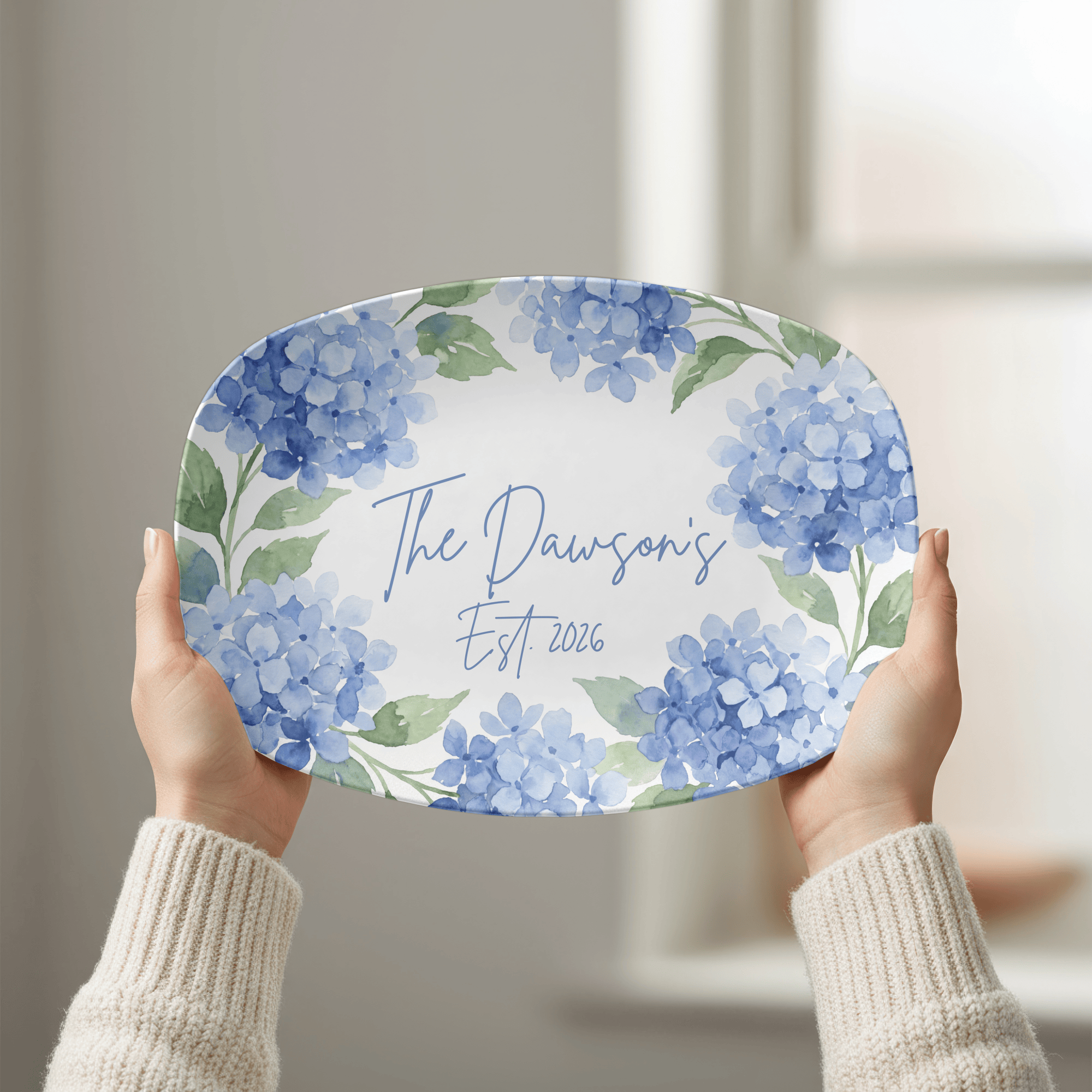 Personalized Watercolor Hydrangea Platter by Lil Plate Shop