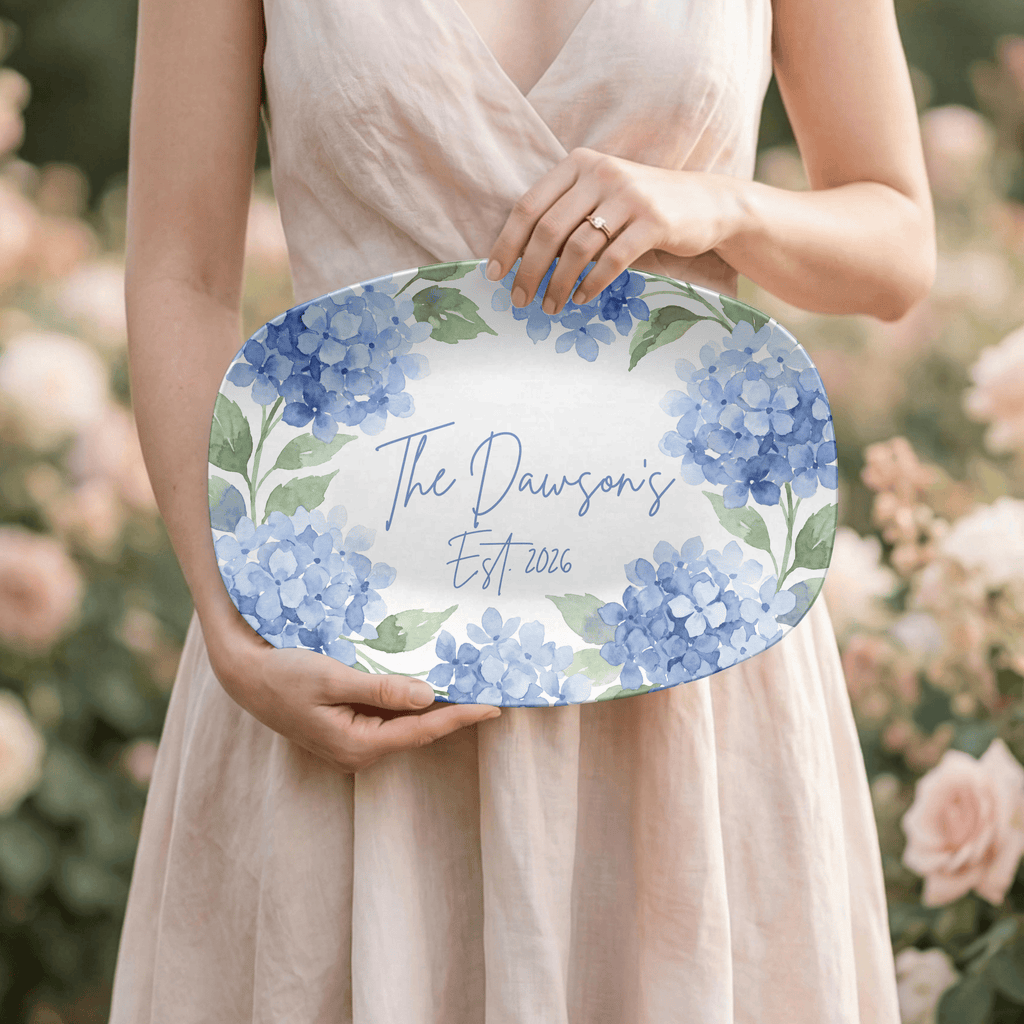 Personalized Watercolor Hydrangea Platter by Lil Plate Shop