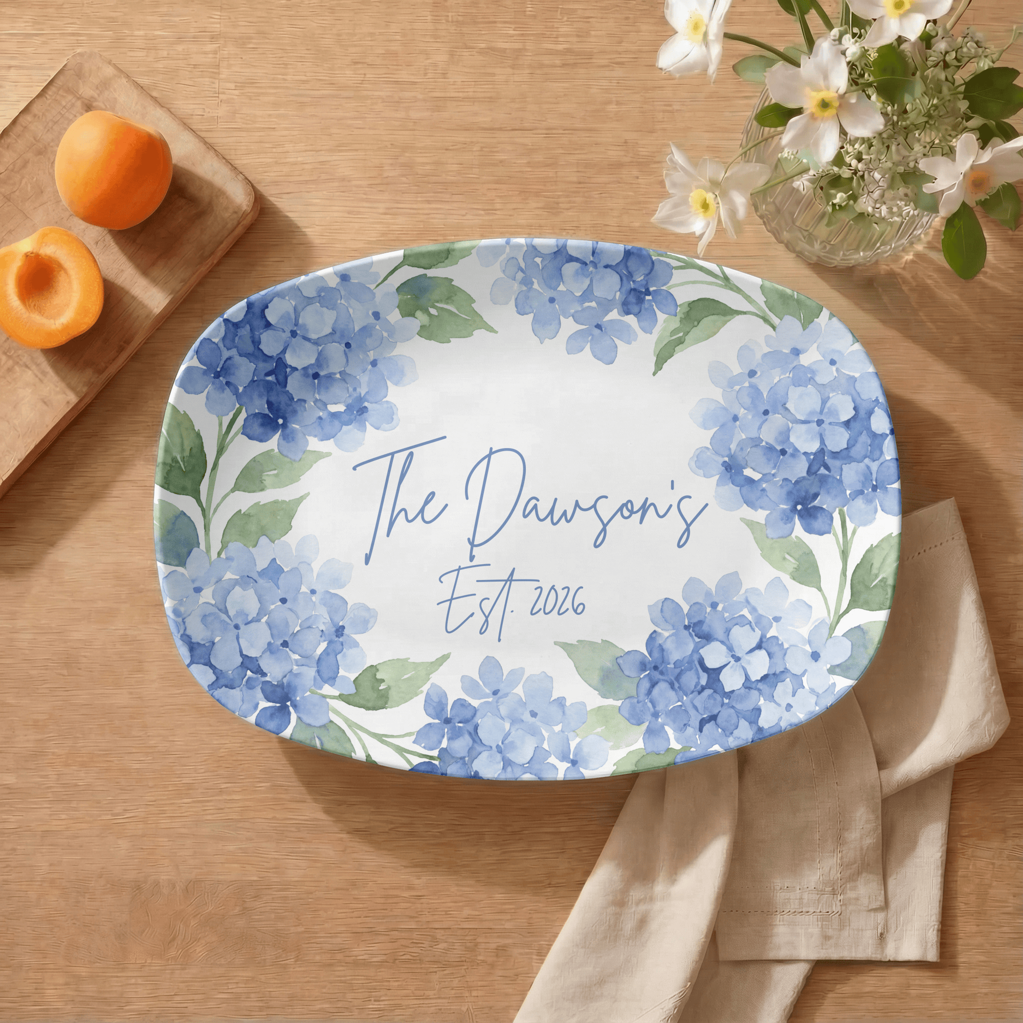Personalized Watercolor Hydrangea Platter by Lil Plate Shop