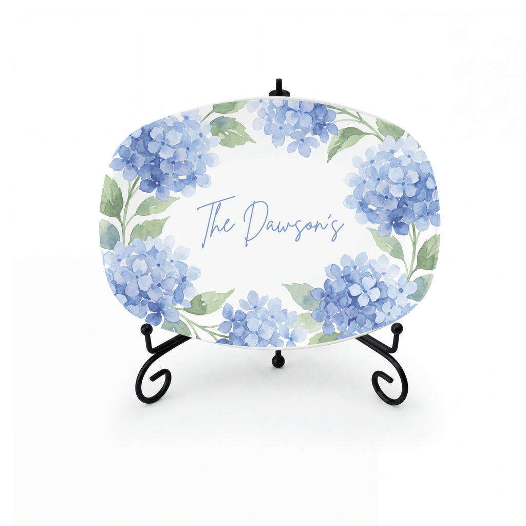 Personalized Watercolor Hydrangea Platter Platter + Stand + Gift Box by Lil Plate Shop