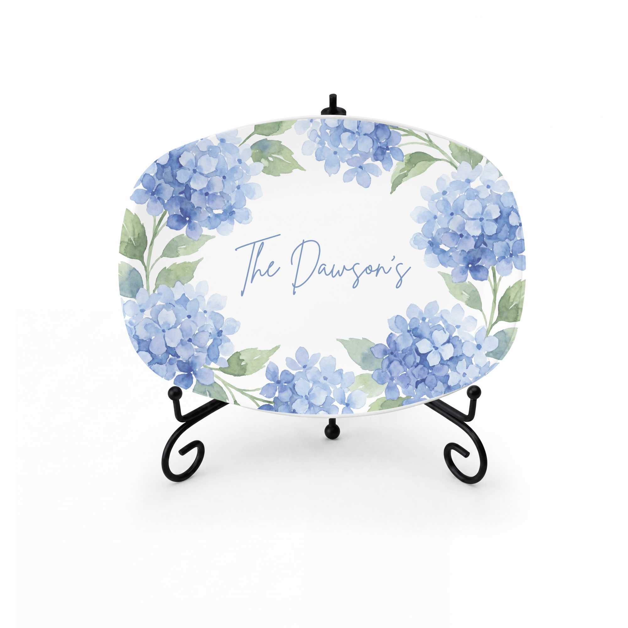 Personalized Watercolor Hydrangea Platter Platter + Stand + Gift Box by Lil Plate Shop