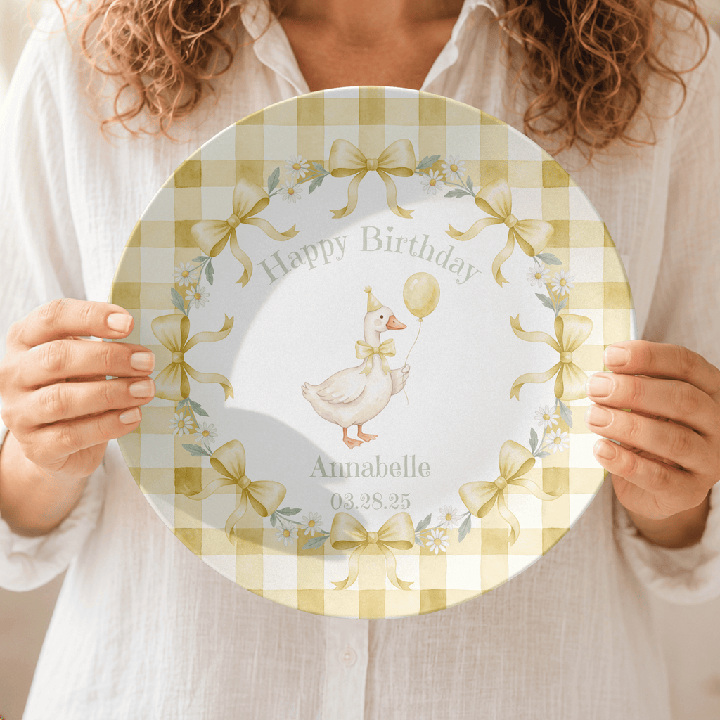 Personalized Yellow Goose Birthday Plate by Lil Plate Shop