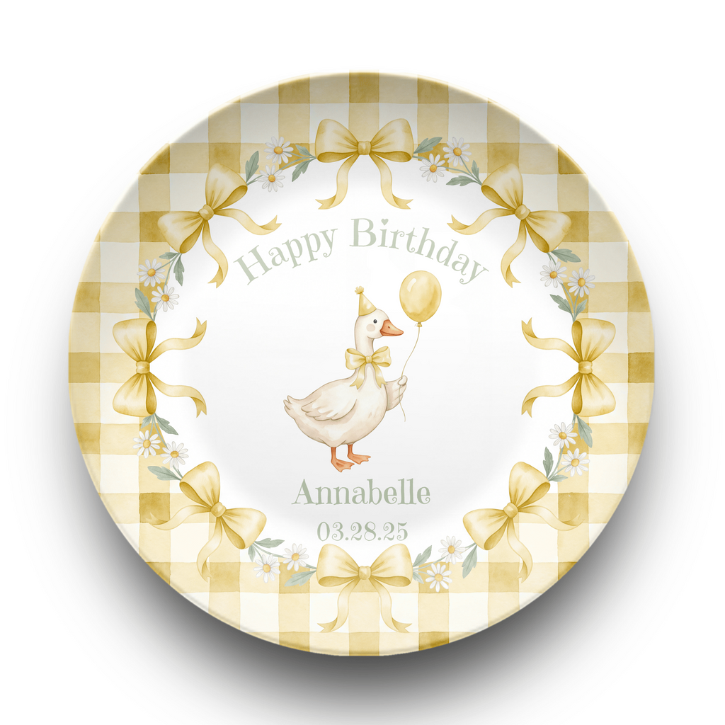 Personalized Yellow Goose Birthday Plate Plate by Lil Plate Shop