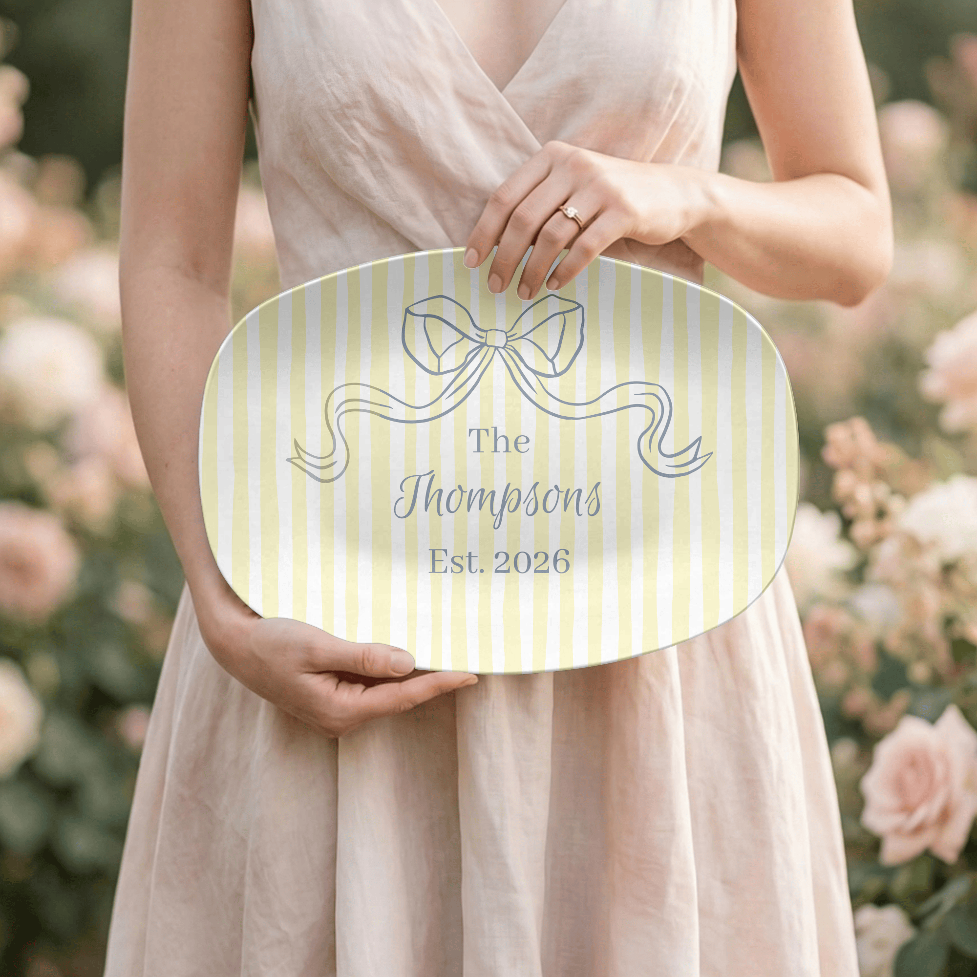 Personalized Yellow Striped Platter by Lil Plate Shop