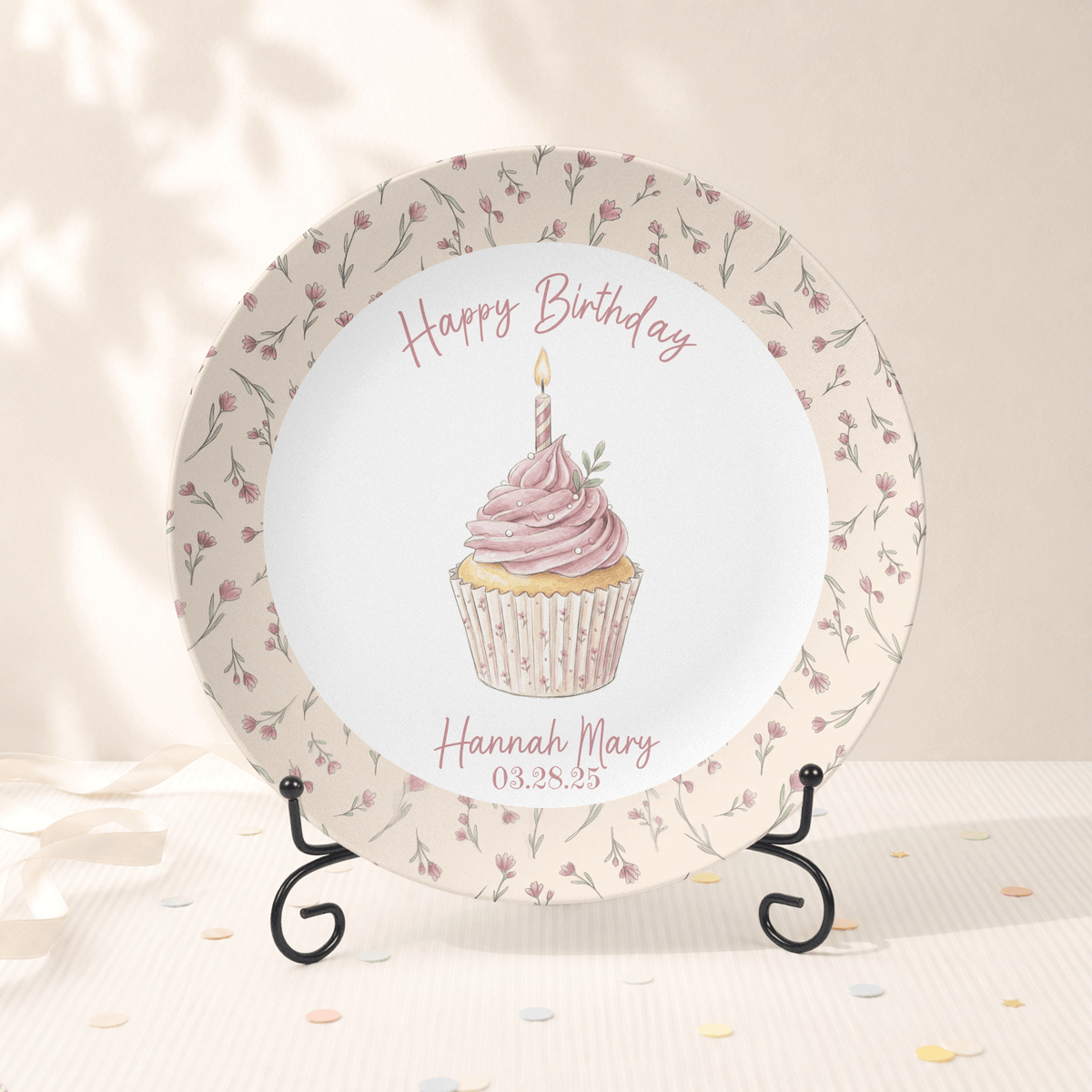 Petite Rose Birthday Cupcake Plate Plate With Stand by Lil Plate Shop