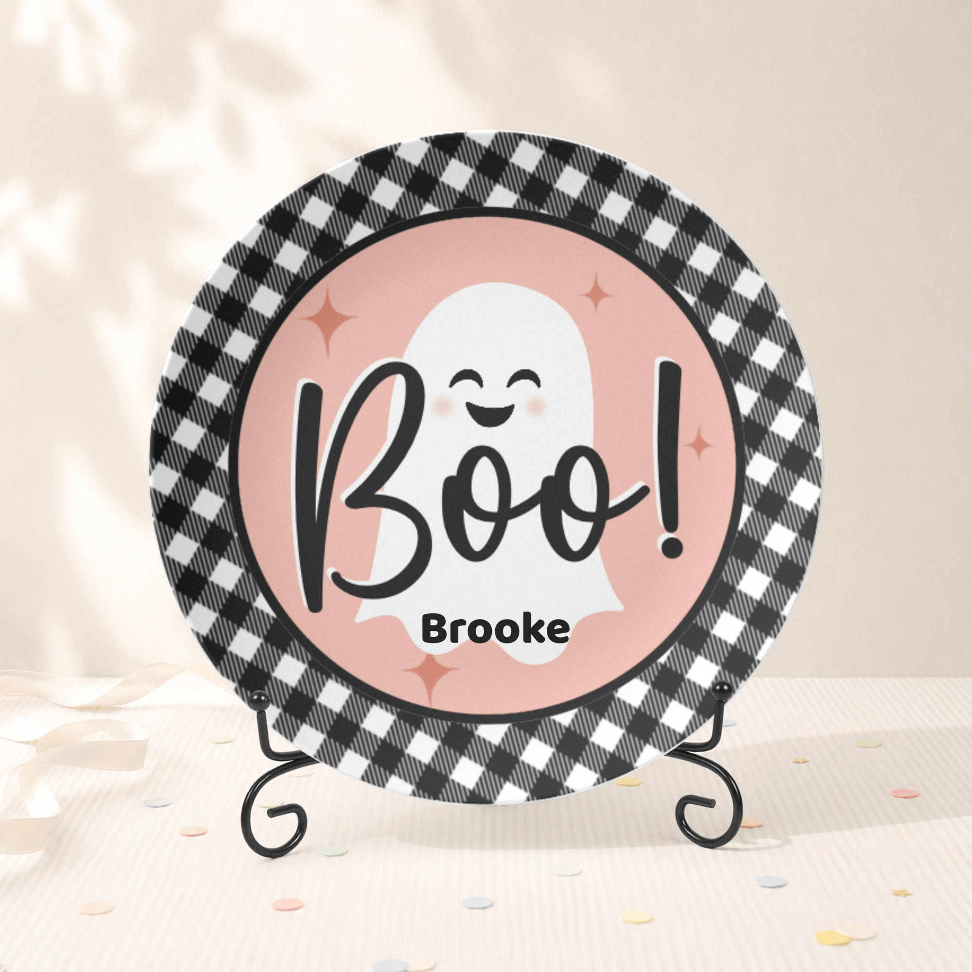 Pink Boo Ghost Plate Plate With Stand by Lil Plate Shop