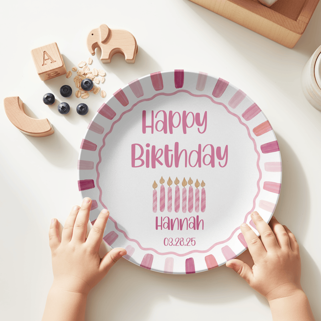 Pink Candle Striped Birthday Plate by Lil Plate Shop