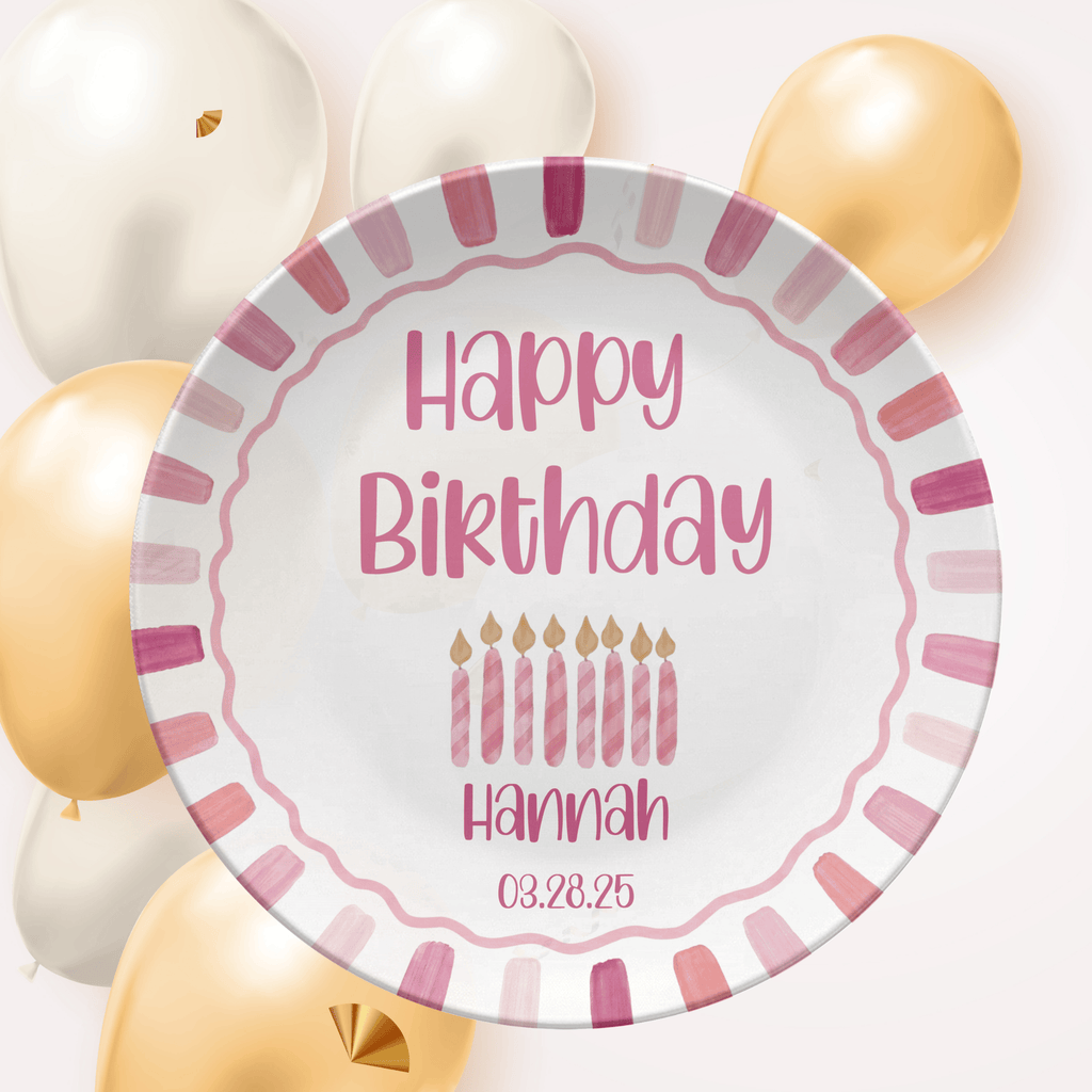 Pink Candle Striped Birthday Plate by Lil Plate Shop
