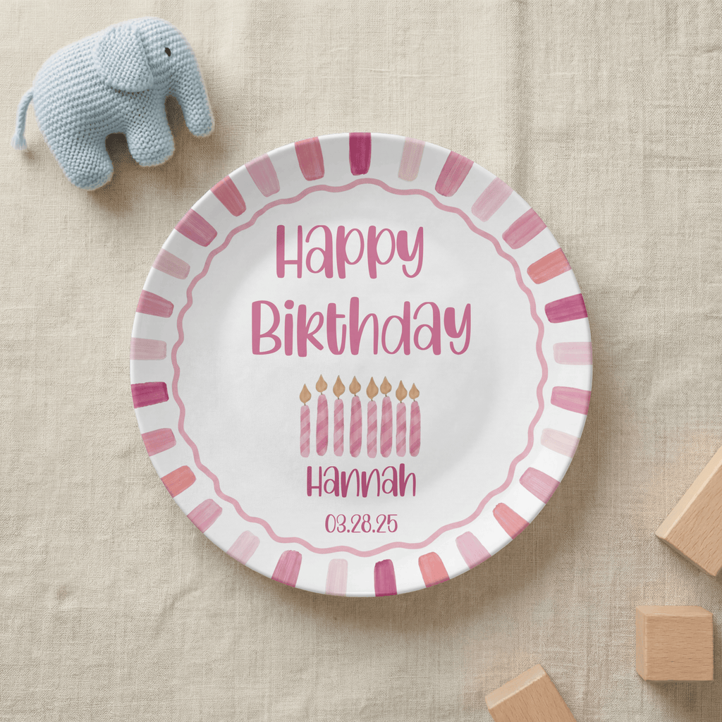 Pink Candle Striped Birthday Plate by Lil Plate Shop