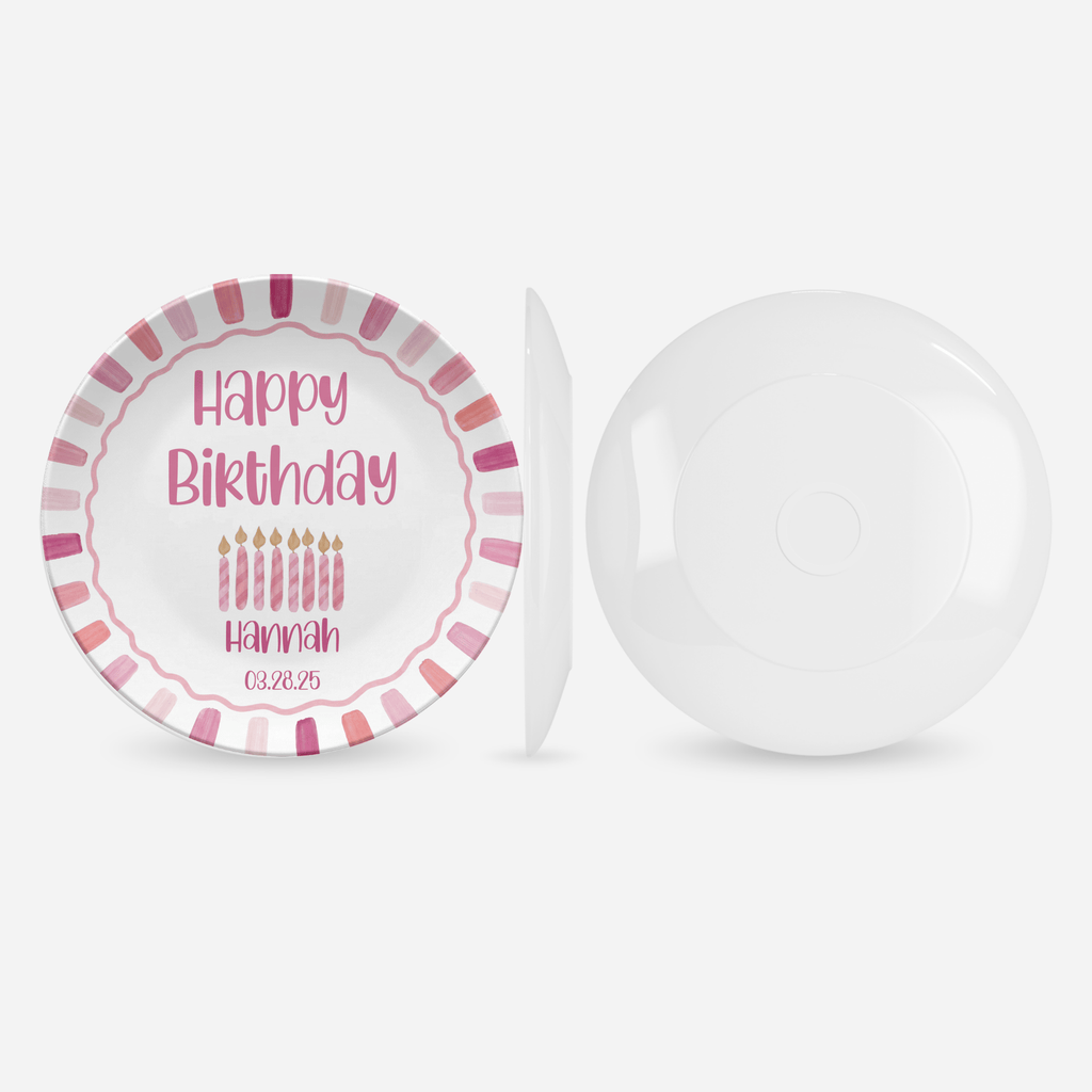 Pink Candle Striped Birthday Plate by Lil Plate Shop
