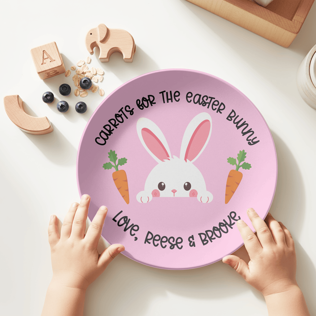 Pink Carrots Easter Bunny Plate by Lil Plate Shop