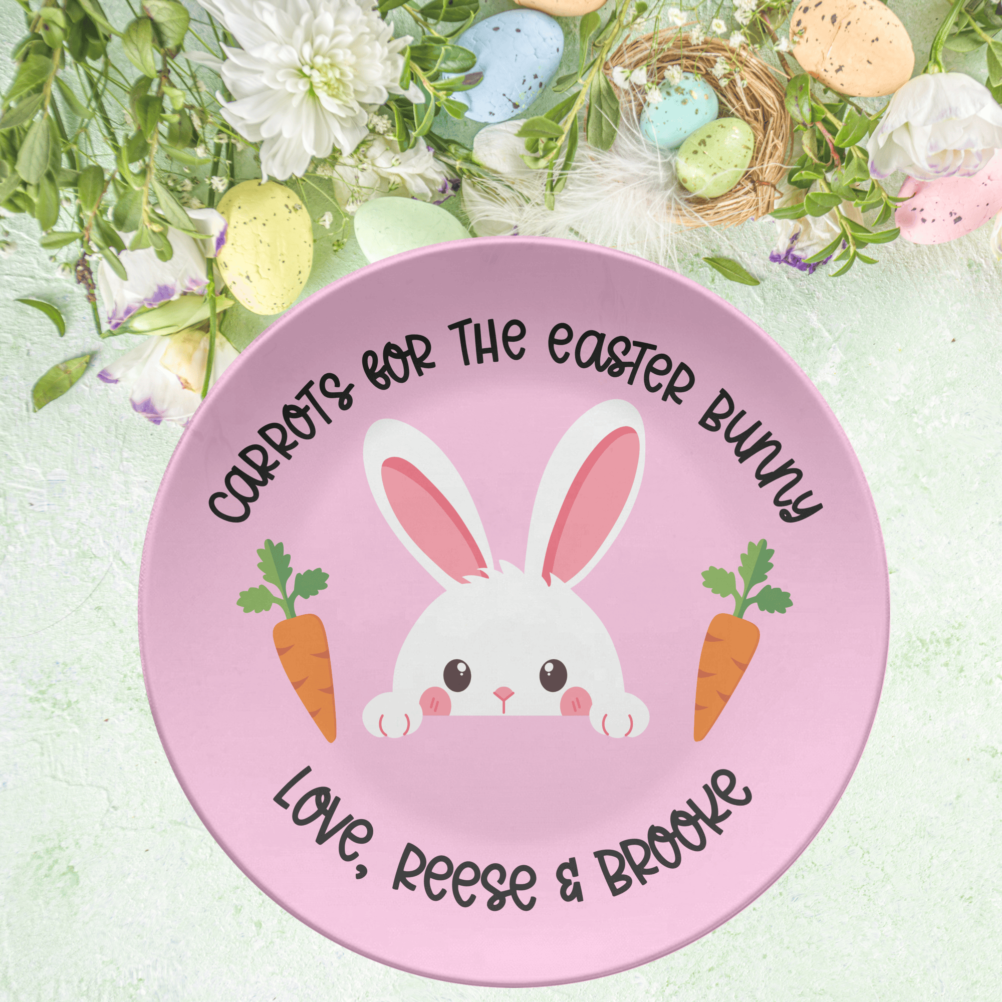 Pink Carrots Easter Bunny Plate by Lil Plate Shop