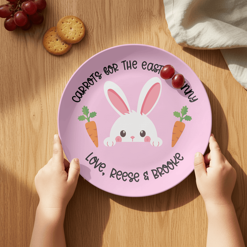 Pink Carrots Easter Bunny Plate by Lil Plate Shop