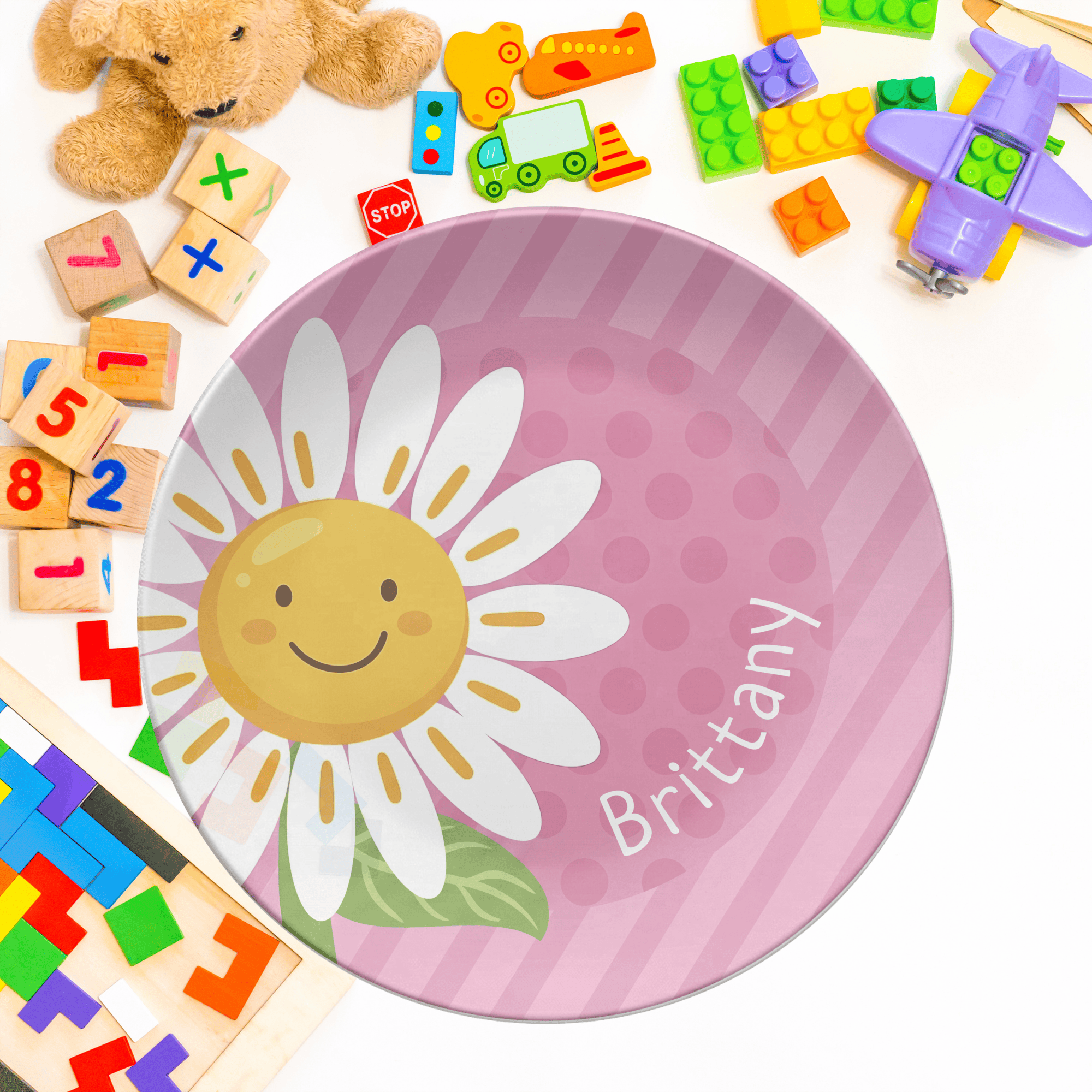 Pink Daisy Name Plate by Lil Plate Shop