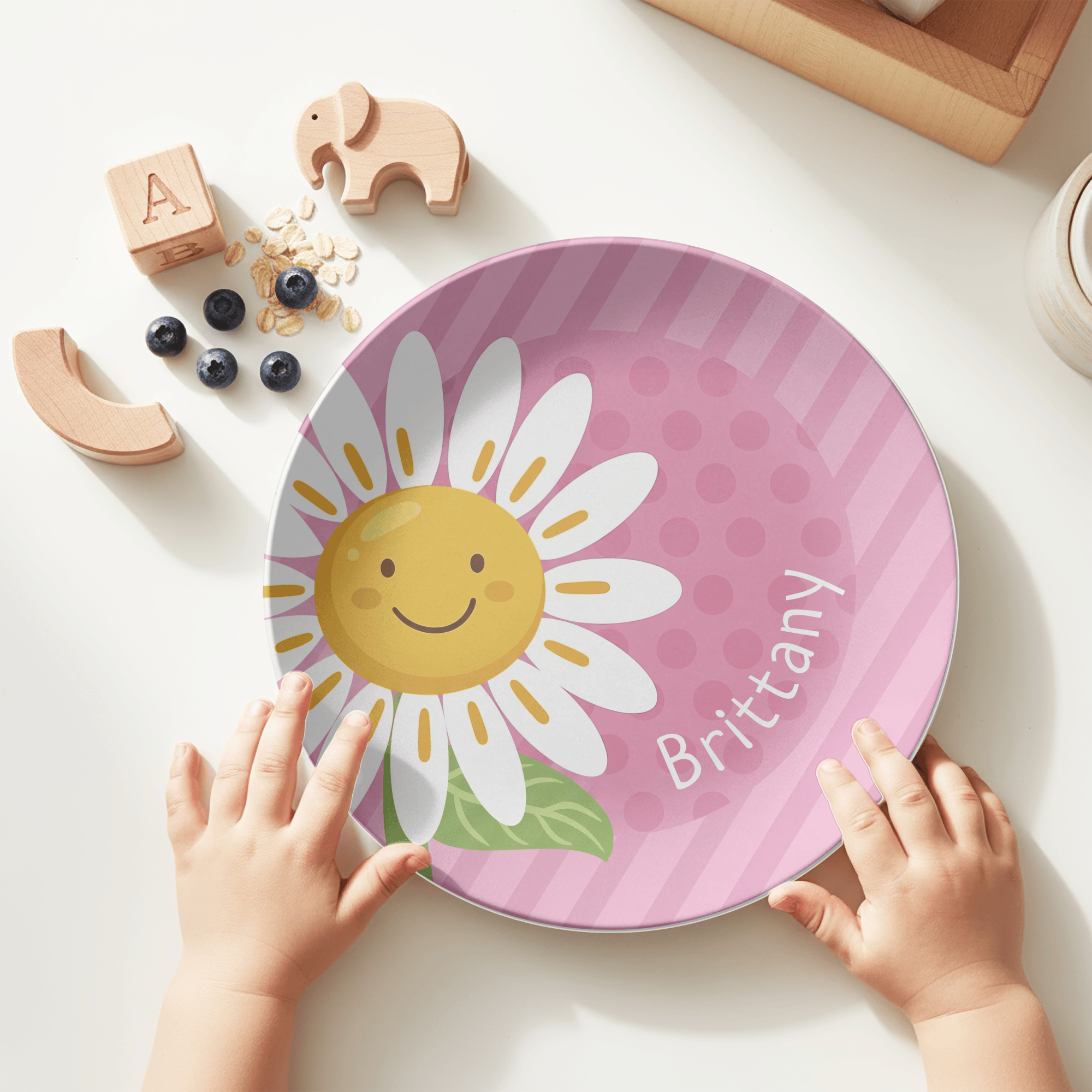 Pink Daisy Name Plate by Lil Plate Shop