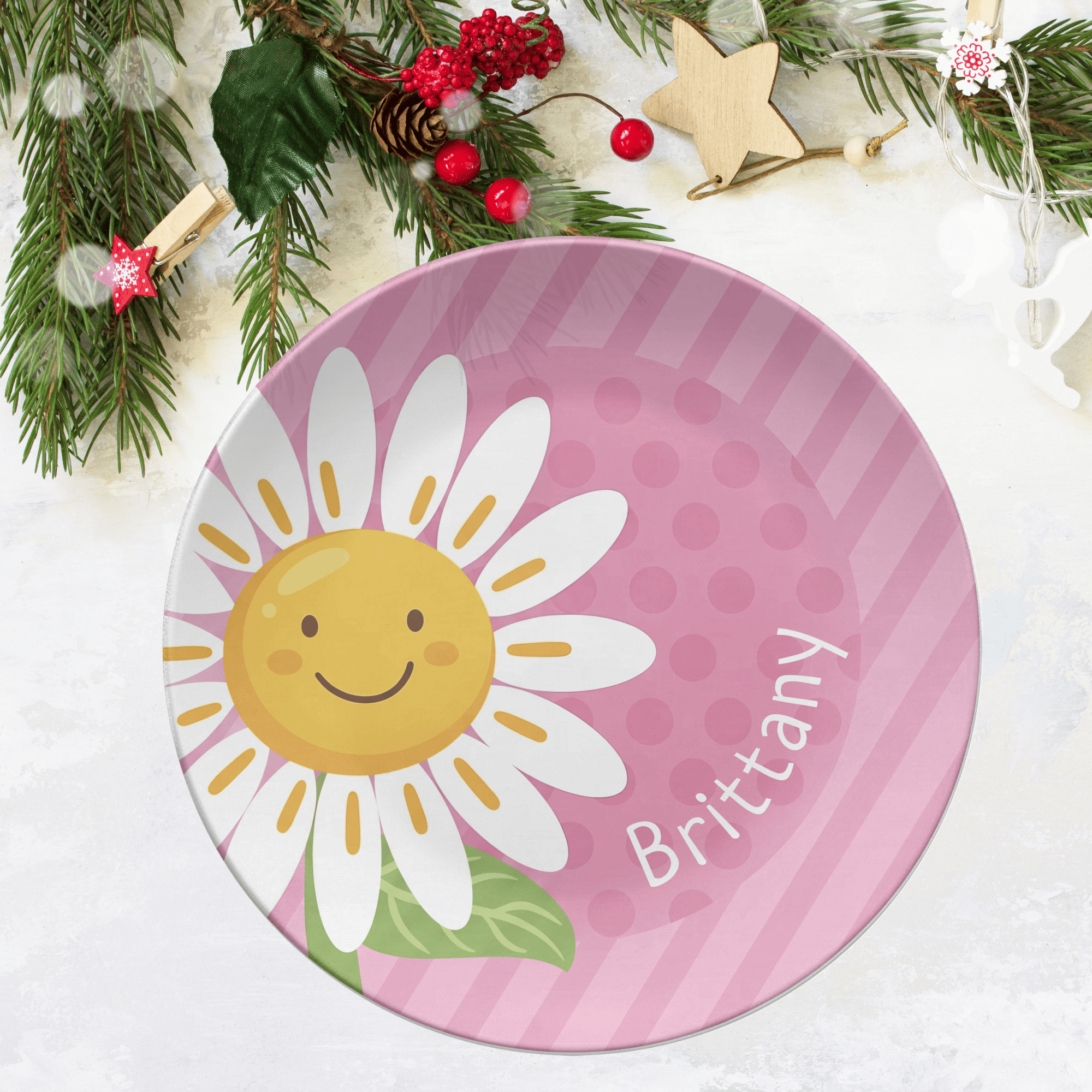 Pink Daisy Name Plate by Lil Plate Shop