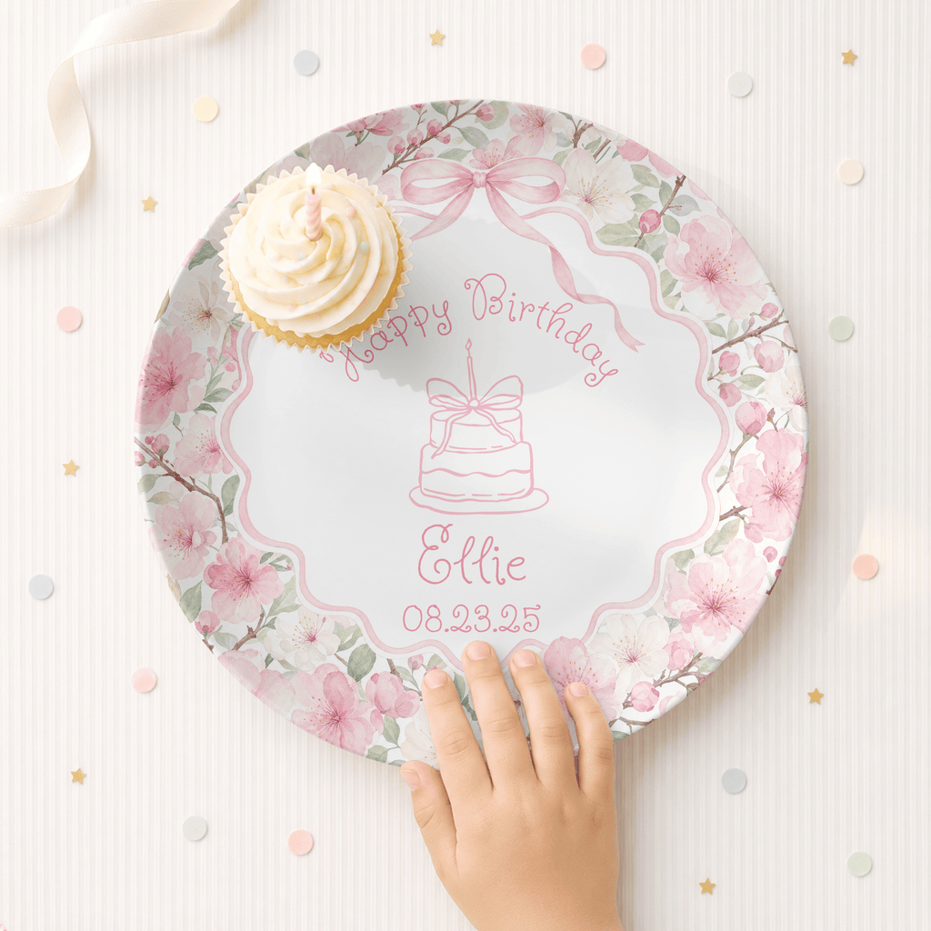 Pink Floral Birthday Cake Plate by Lil Plate Shop
