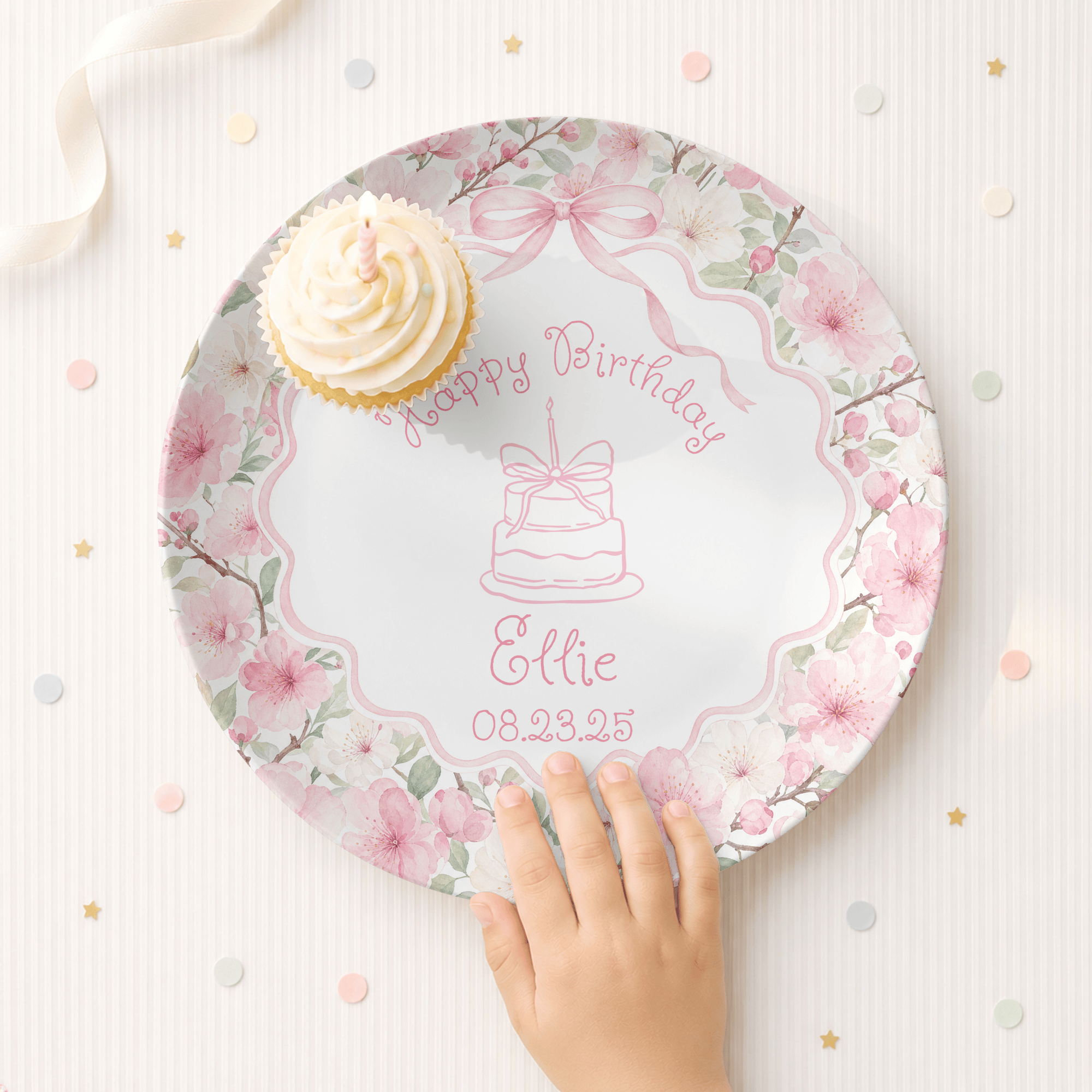 Pink Floral Birthday Cake Plate by Lil Plate Shop