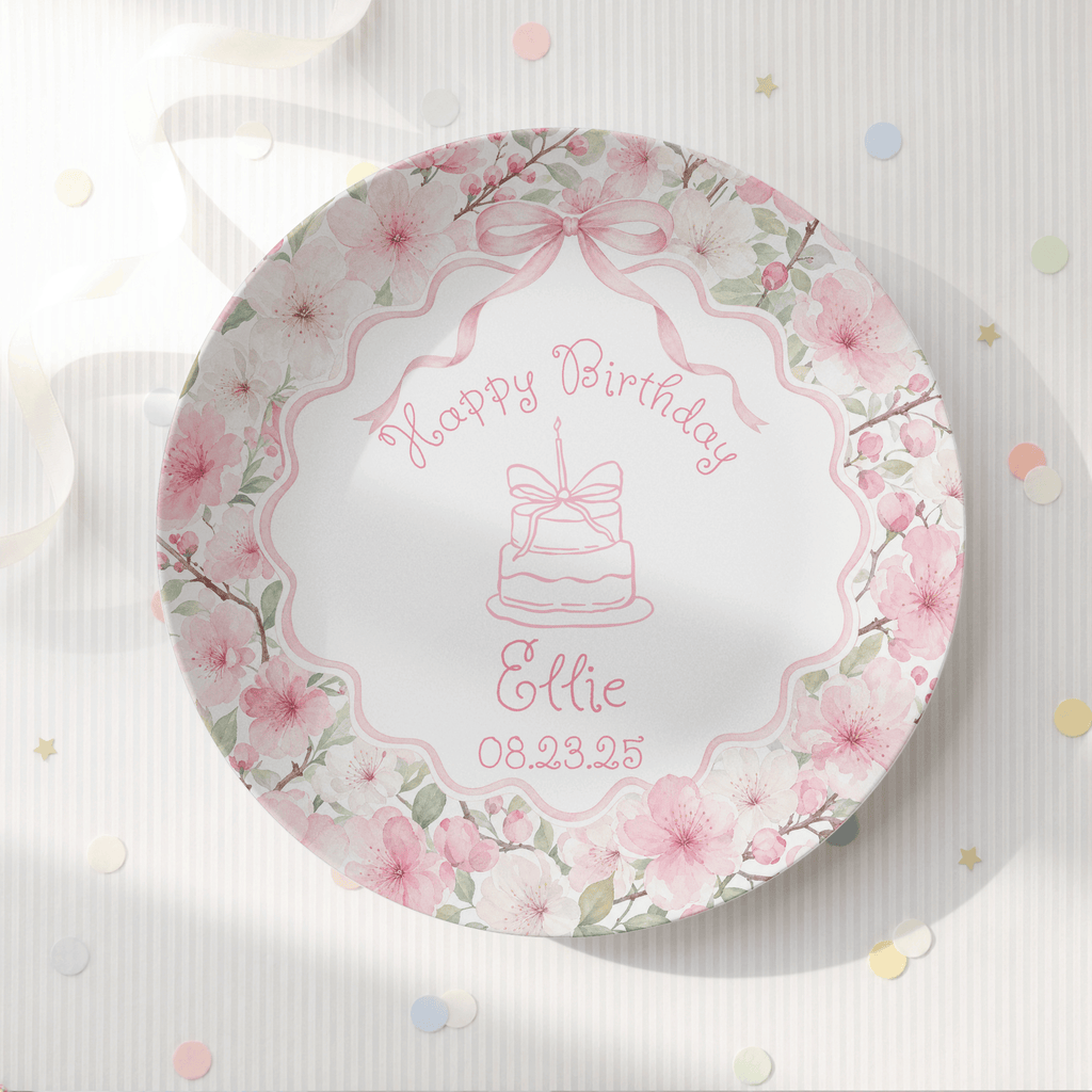 Pink Floral Birthday Cake Plate by Lil Plate Shop