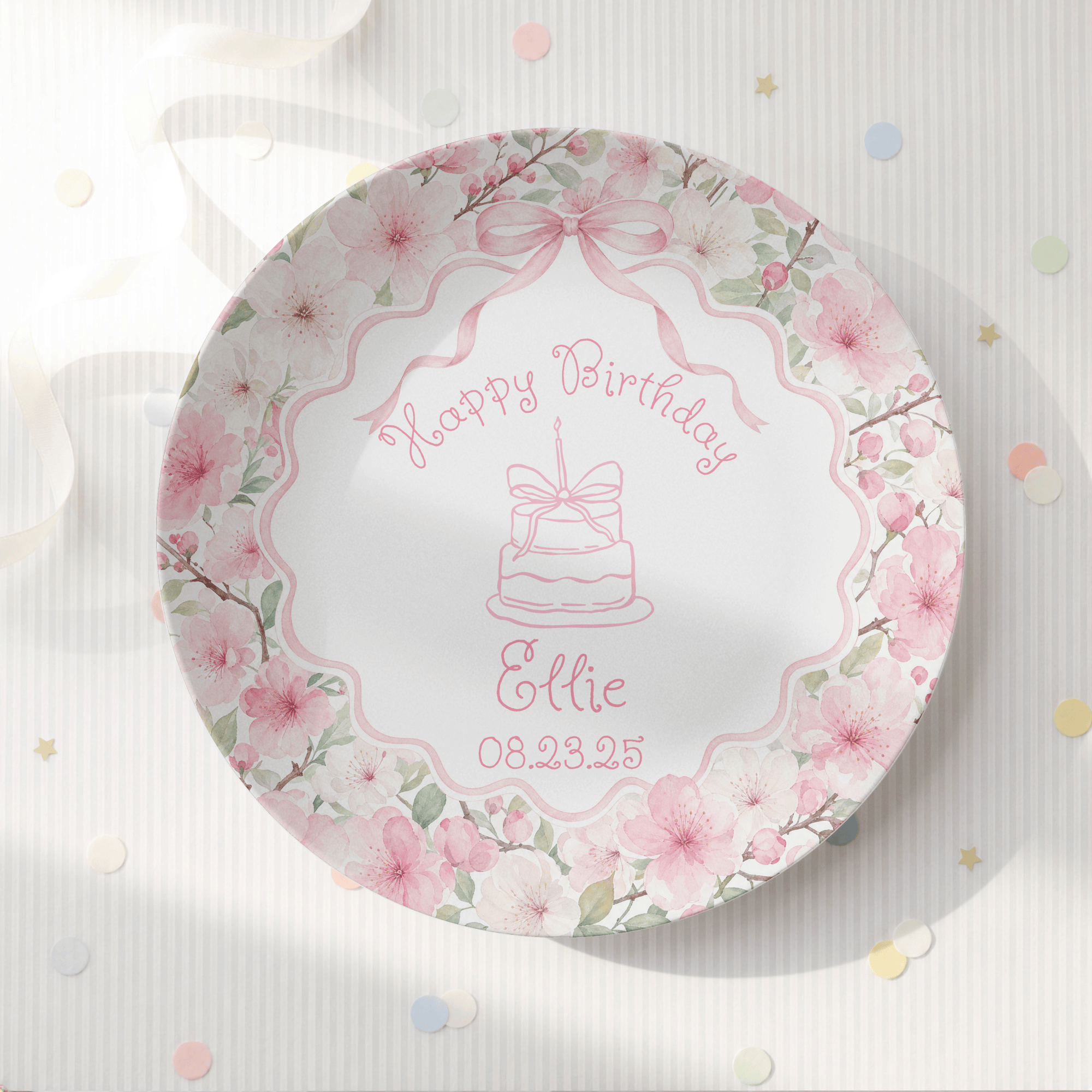 Pink Floral Birthday Cake Plate by Lil Plate Shop