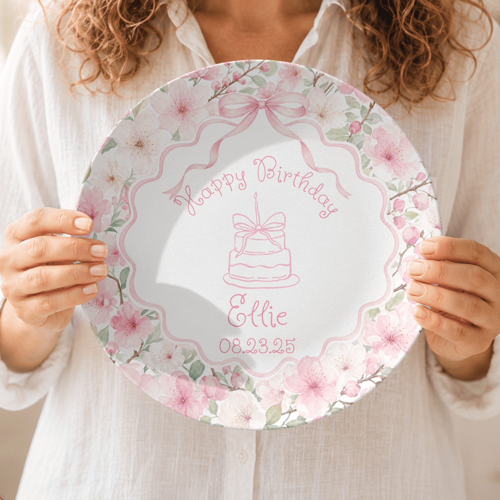 Pink Floral Birthday Cake Plate by Lil Plate Shop