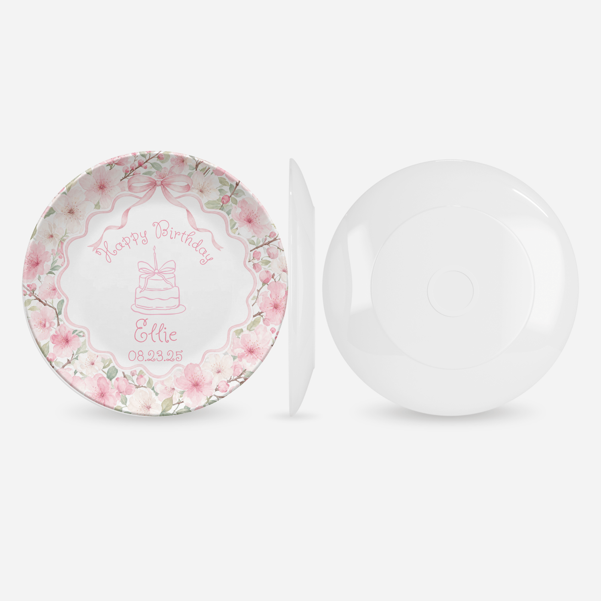 Pink Floral Birthday Cake Plate by Lil Plate Shop