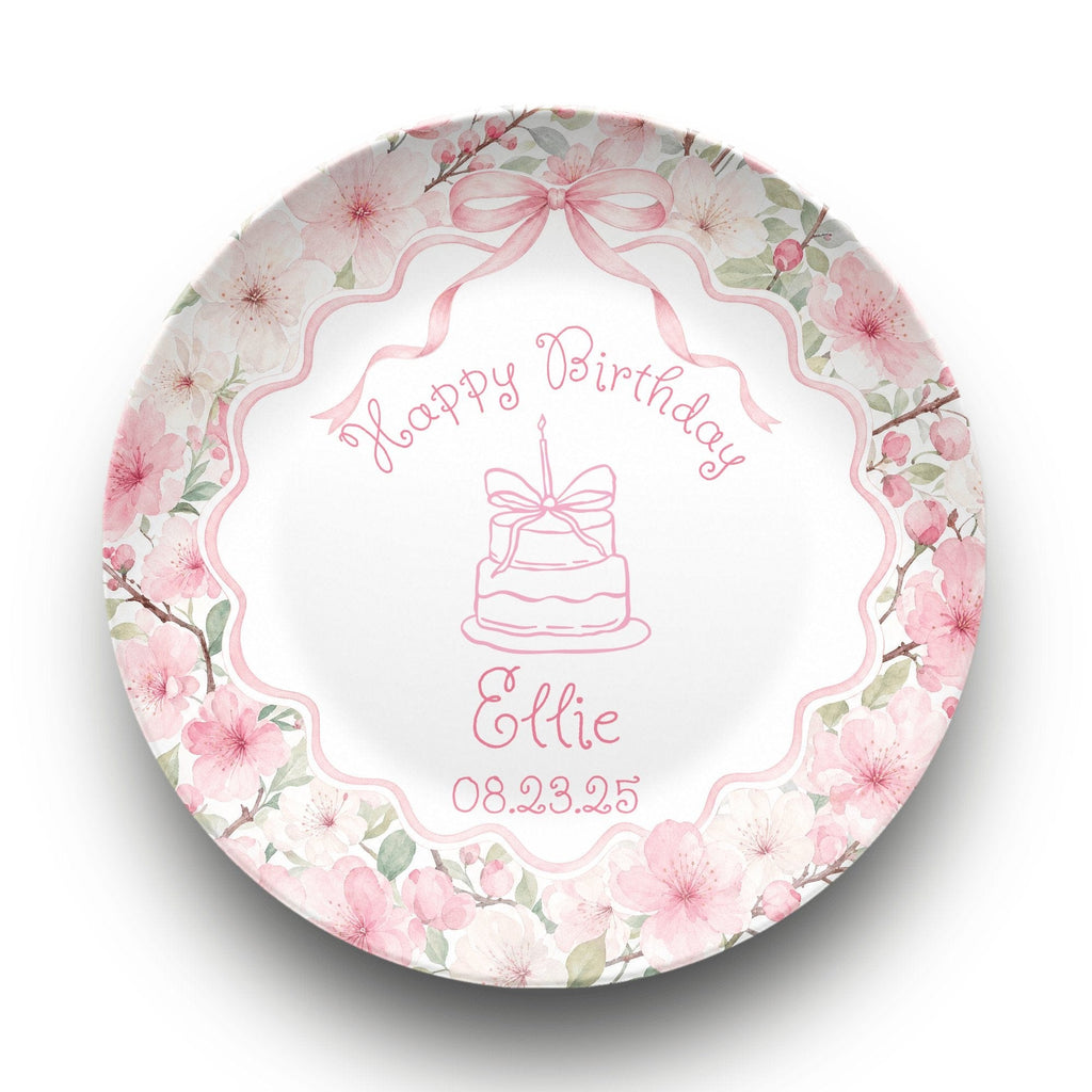 Pink Floral Birthday Cake Plate Plate by Lil Plate Shop